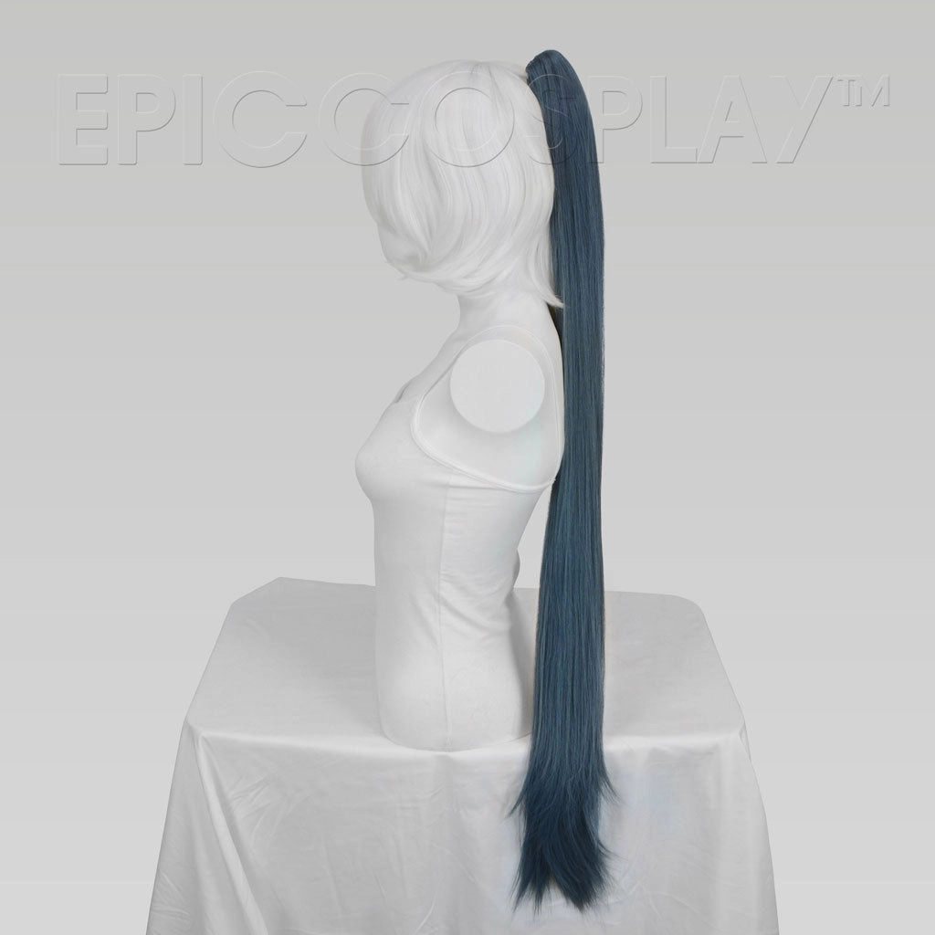 35" Blue Steel Straight Ponytail Clipon