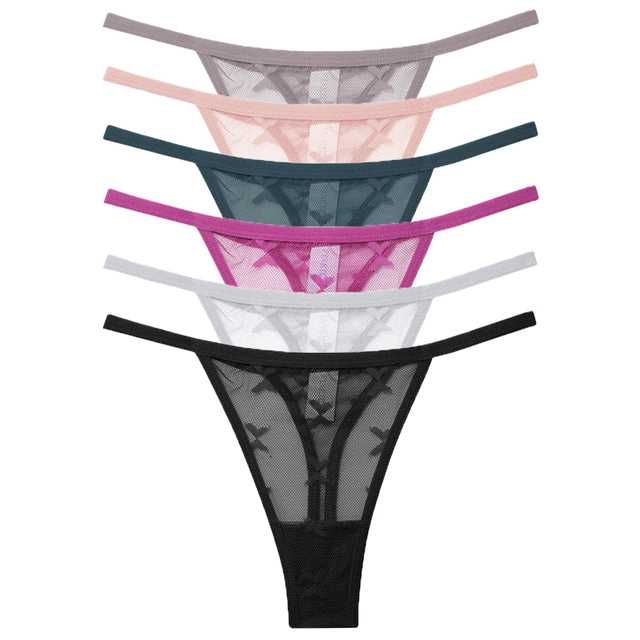 6PCS/Set Sexy Mesh Women Thongs Transparent