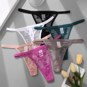 6PCS/Set Sexy Mesh Women Thongs Transparent