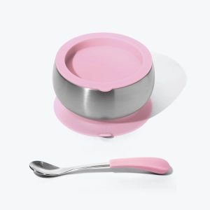 Avanchy Stainless Steel Baby Bowl With Spoon Combo   Air Tight Lid - Pink
