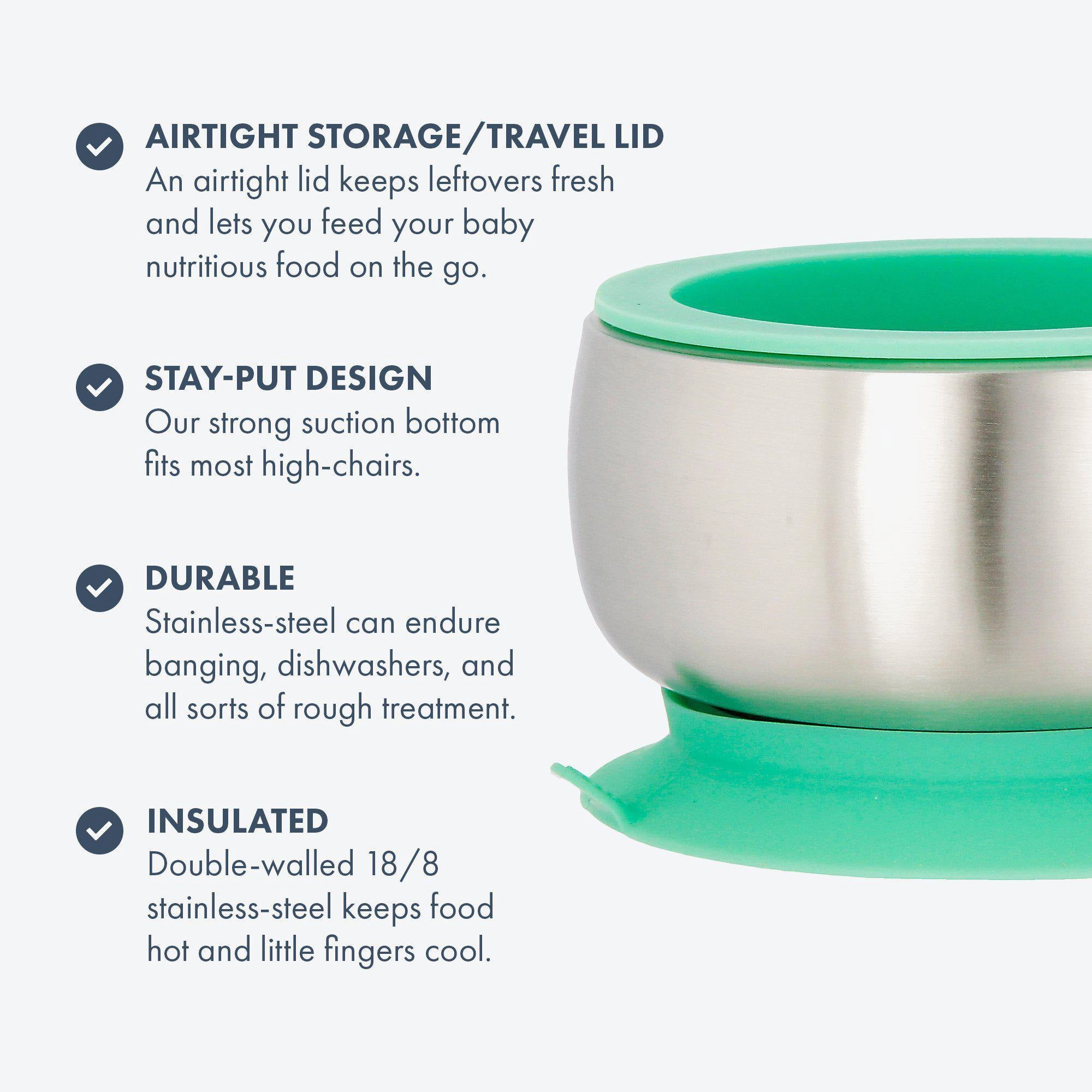 Avanchy Stainless Steel Baby Bowl With Spoon Combo   Air Tight Lid - White