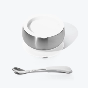 Avanchy Stainless Steel Baby Bowl With Spoon Combo   Air Tight Lid - White
