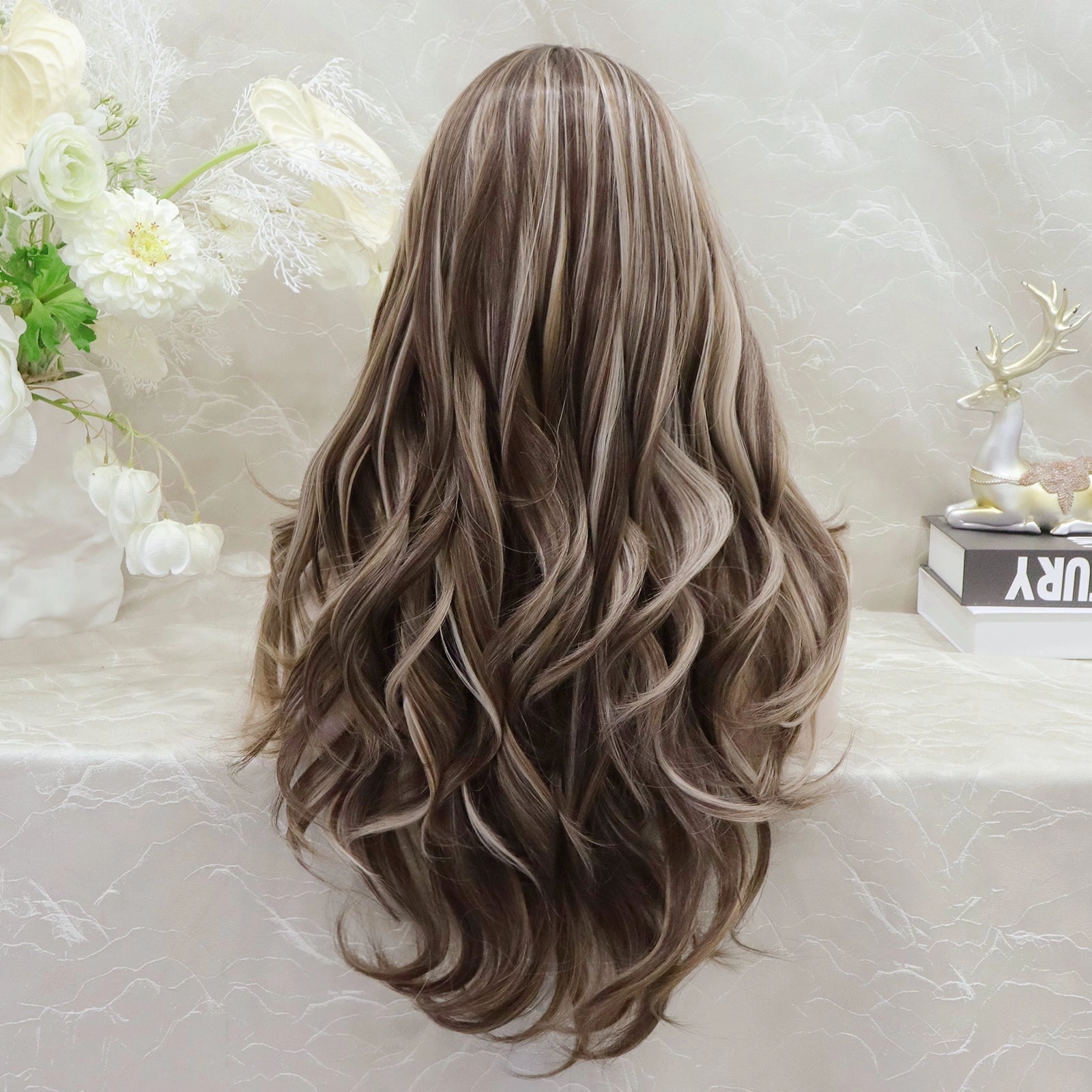 Brenda Collection-Aneisa sunkiss Brown and Blonde highlight 13*4 Free parting Lace Front synthetic Daily style