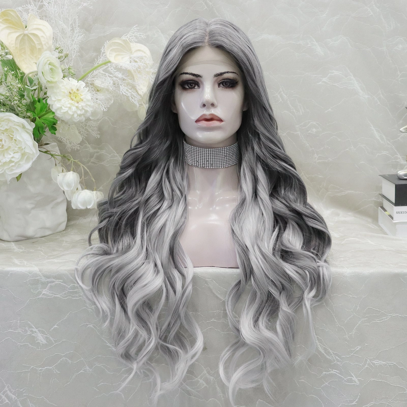 Brenda Collection-Helen Greyish blonde with tiny white highlight 28 inches with wavy style