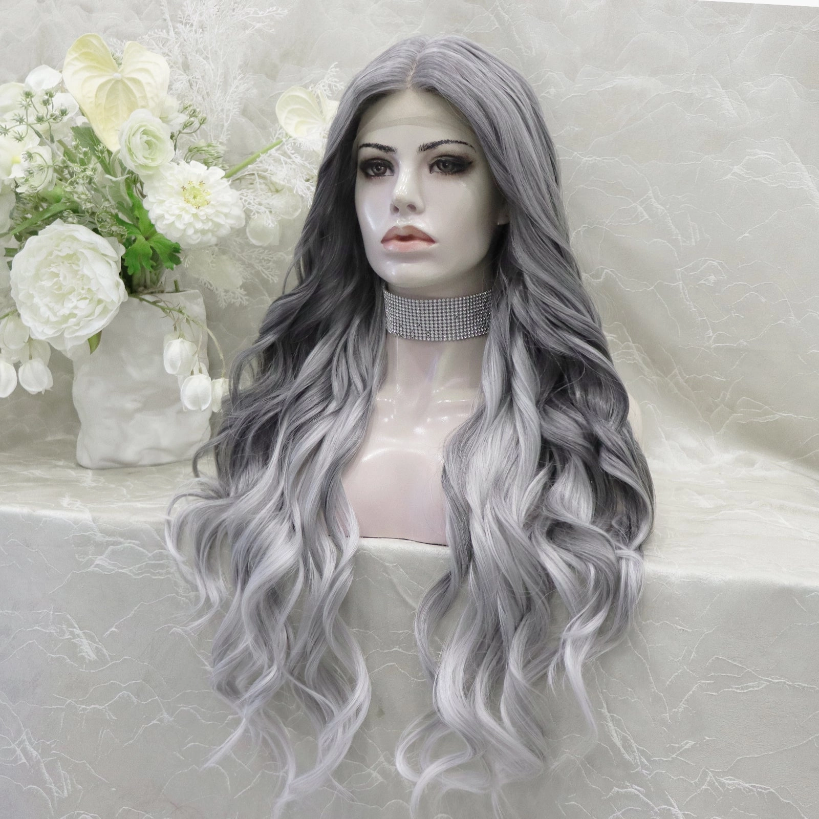 Brenda Collection-Helen Greyish blonde with tiny white highlight 28 inches with wavy style