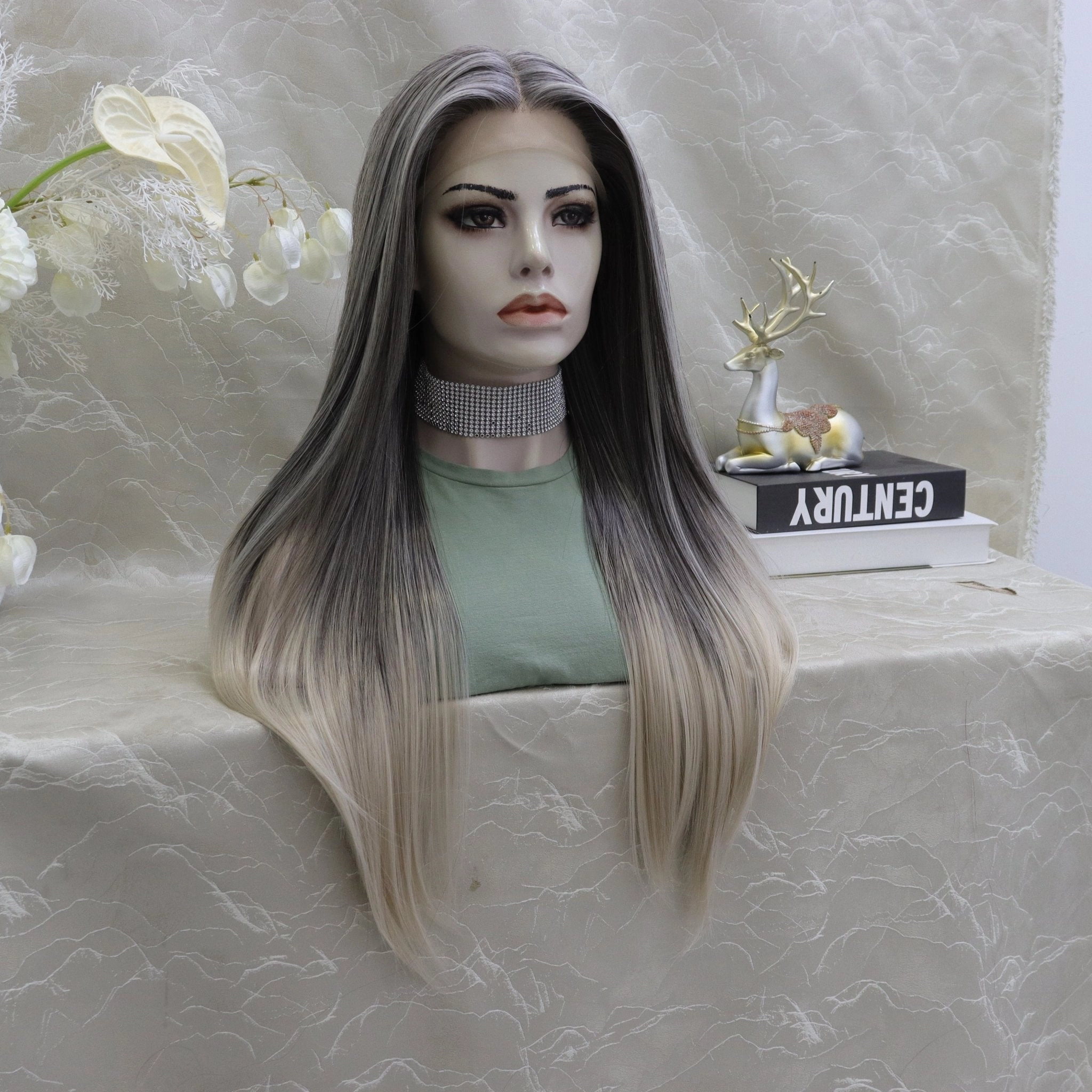 Brenda Collection-Luisa grey ombré straight style T-part lace front Glue less TS75-2414