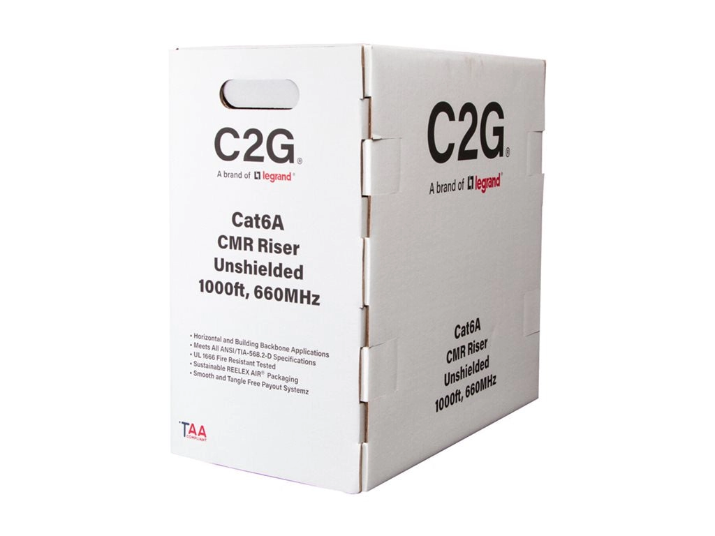 C2G 1000ft (304.8m) TAA-Compliant Cat6a Bulk Unshielded (UTP) Ethernet Network Cable with Solid Conductors-Riser CMR-Rated - C2G56048