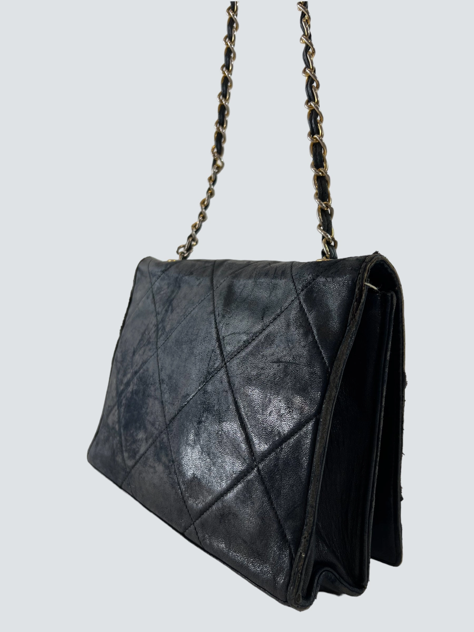 Chanel Black Lamskin Vintage Shoulder Handbag