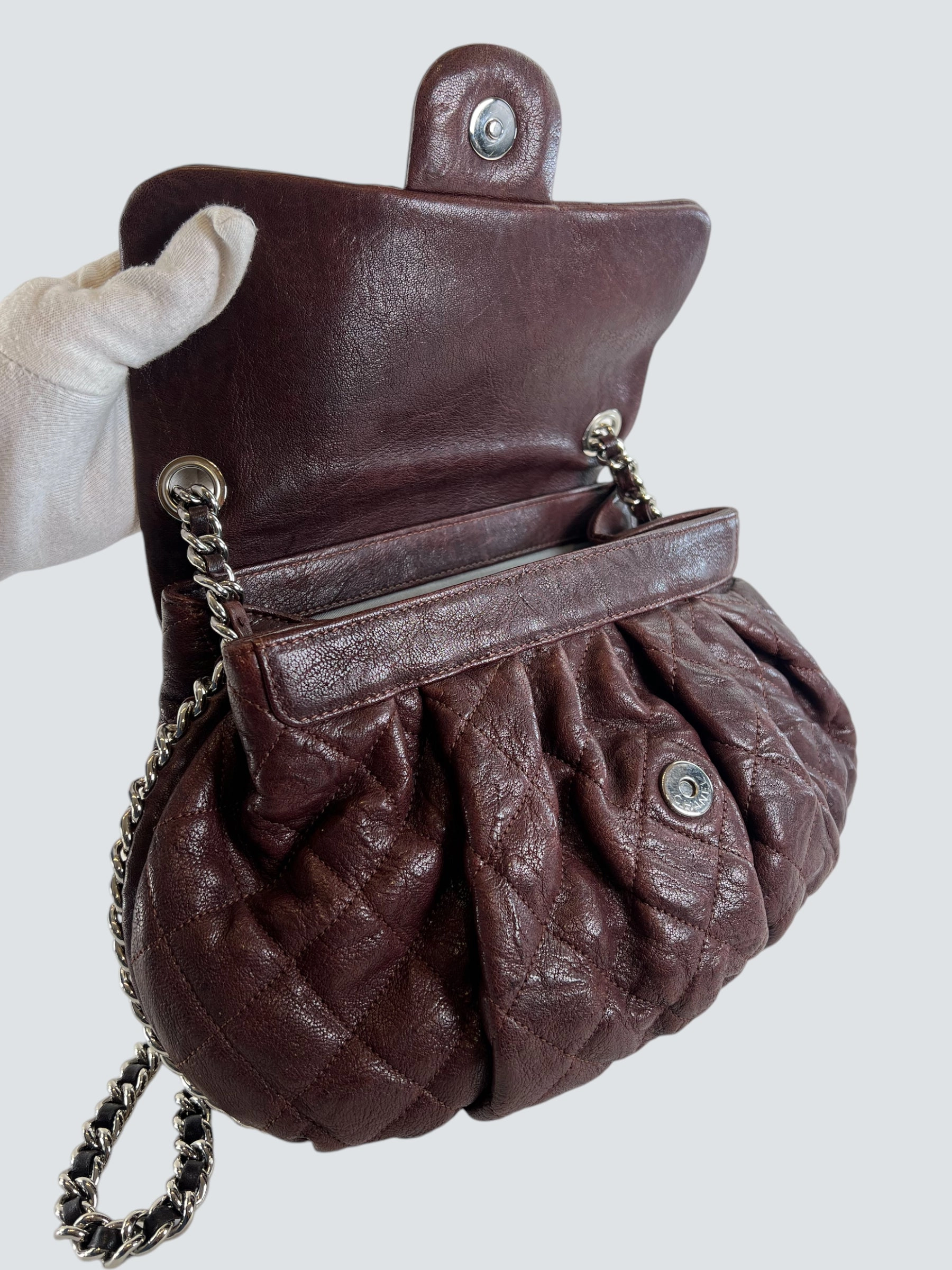 Chanel Burgundy Leather Chain Around Shoulder Bag