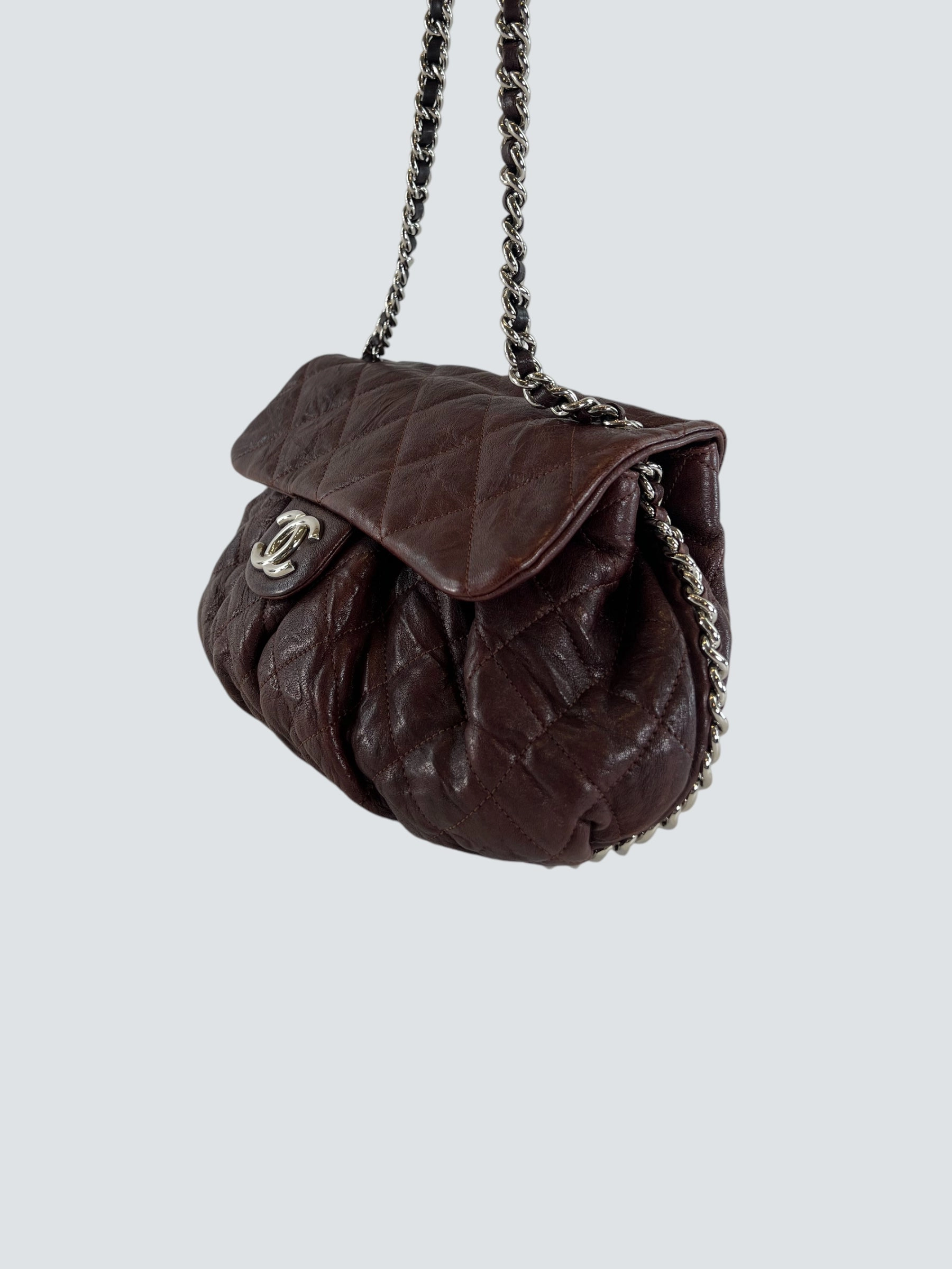 Chanel Burgundy Leather Chain Around Shoulder Bag