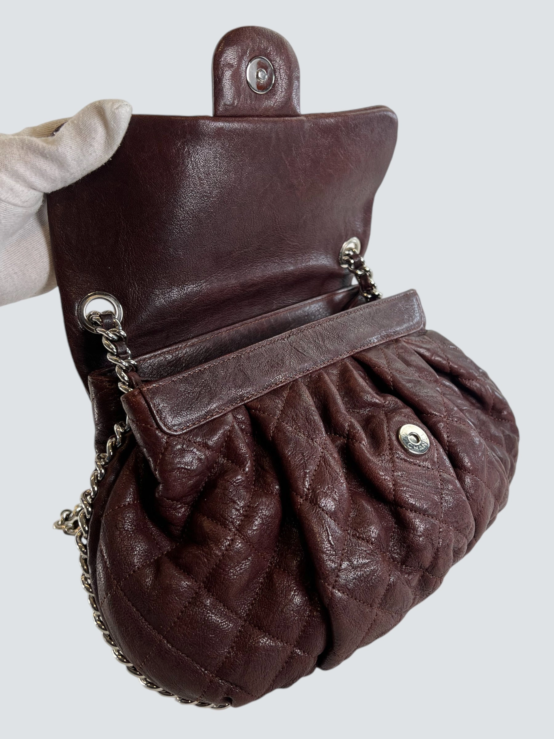 Chanel Burgundy Leather Chain Around Shoulder Bag