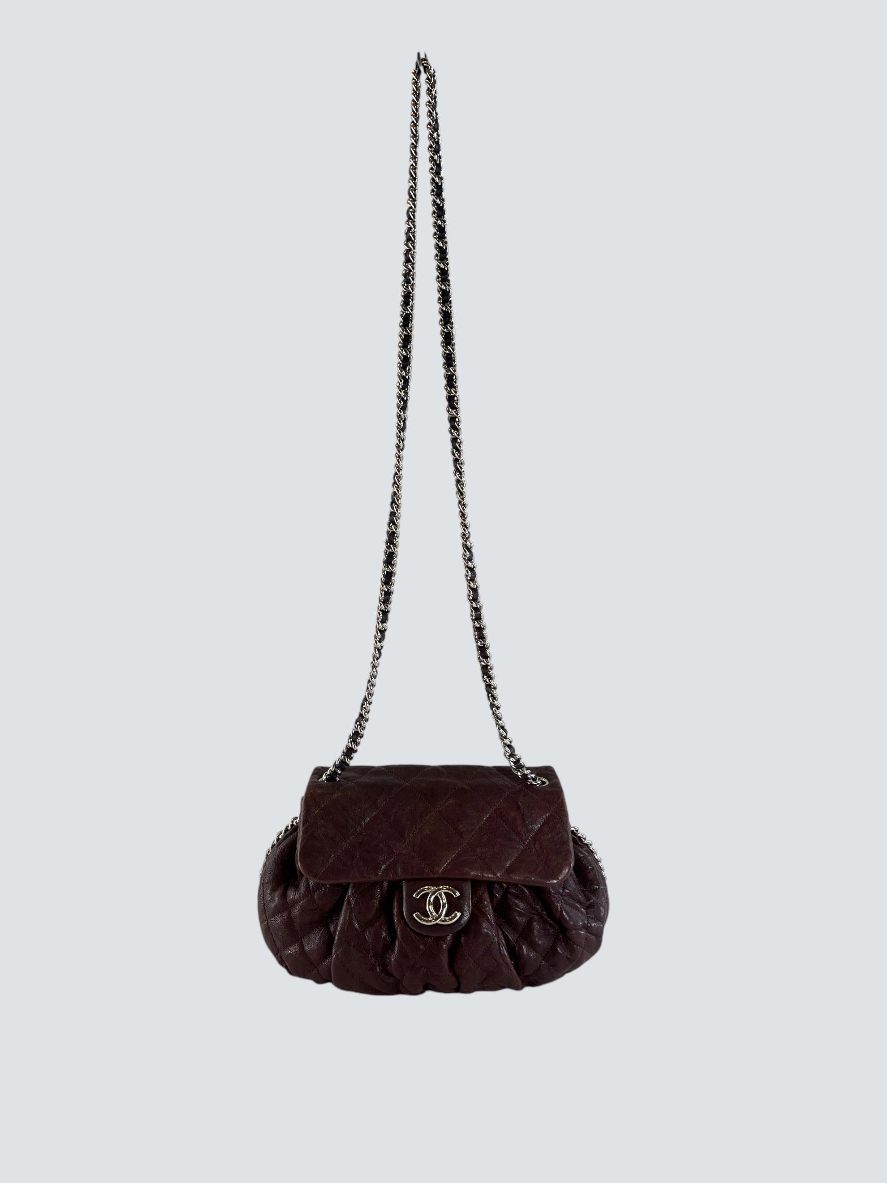 Chanel Burgundy Leather Chain Around Shoulder Bag