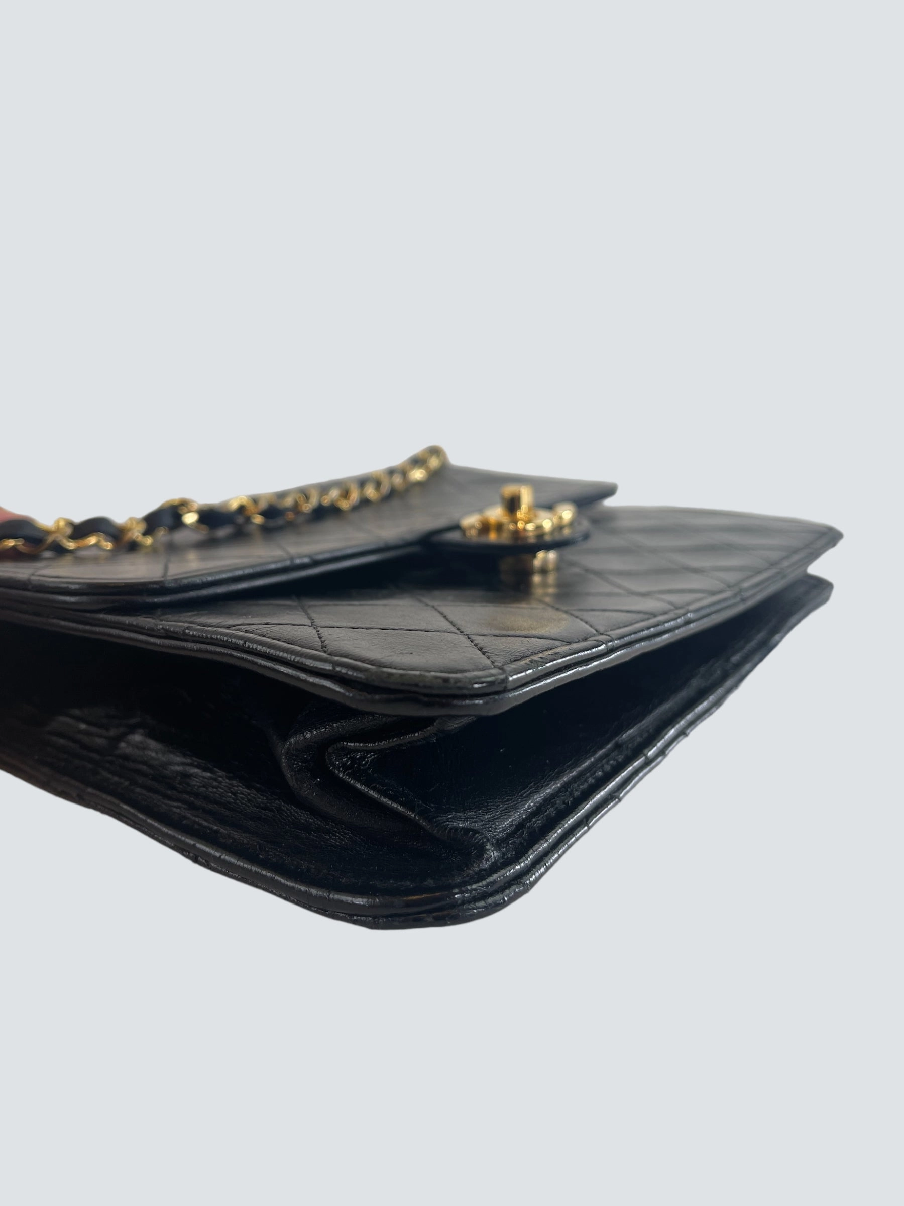 Chanel Vintage Black Lambskin Leather Small Shoulder Bag