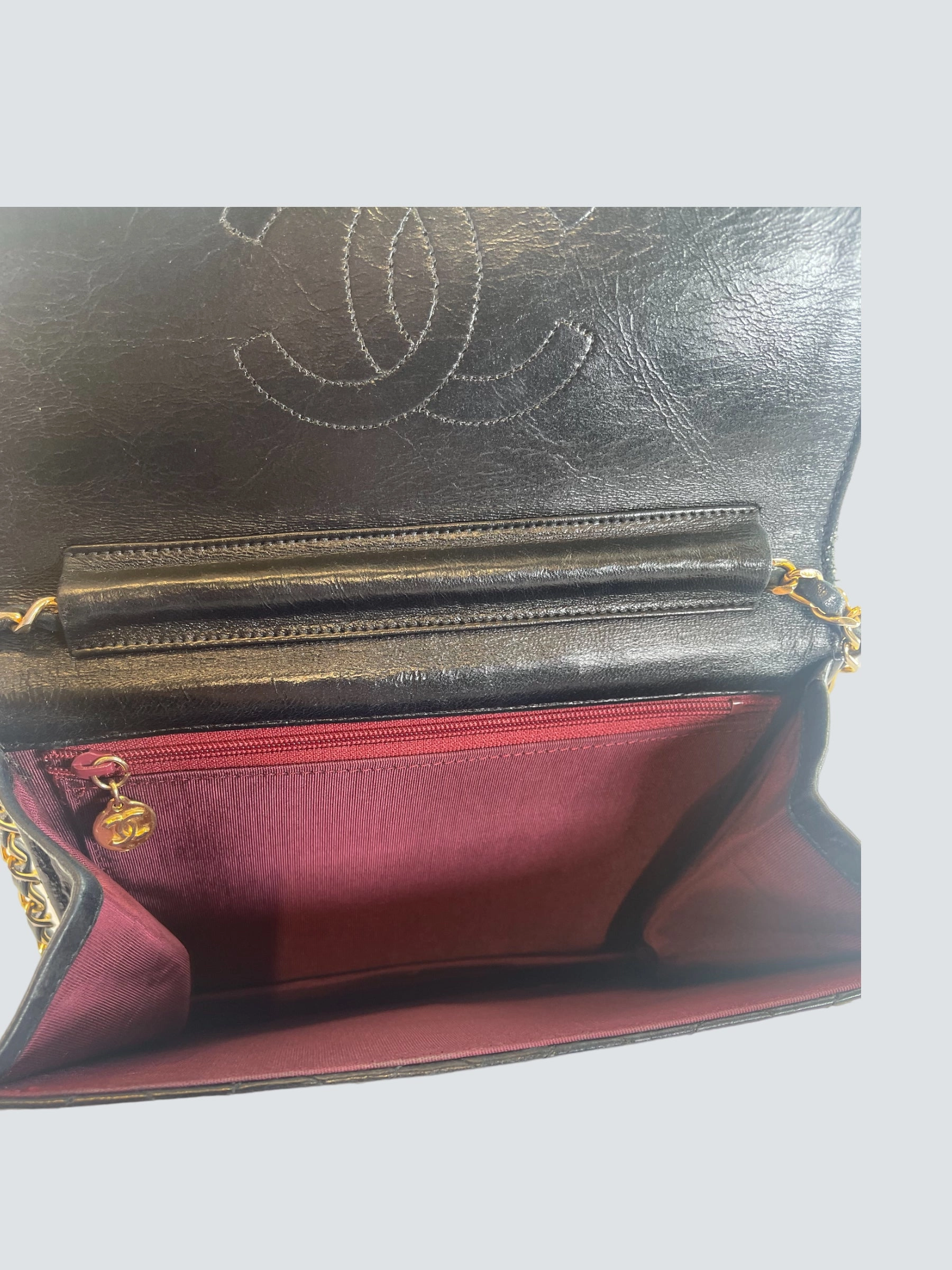 Chanel Vintage Black Lambskin Leather Small Shoulder Bag