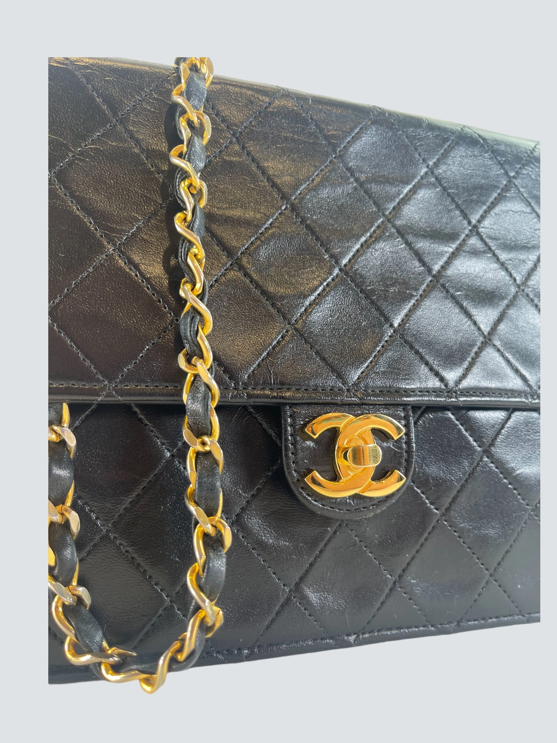 Chanel Vintage Black Lambskin Leather Small Shoulder Bag