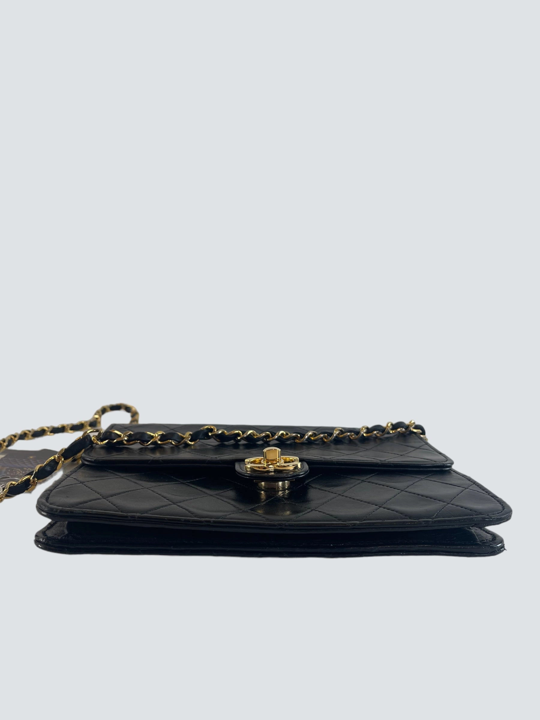 Chanel Vintage Black Lambskin Leather Small Shoulder Bag