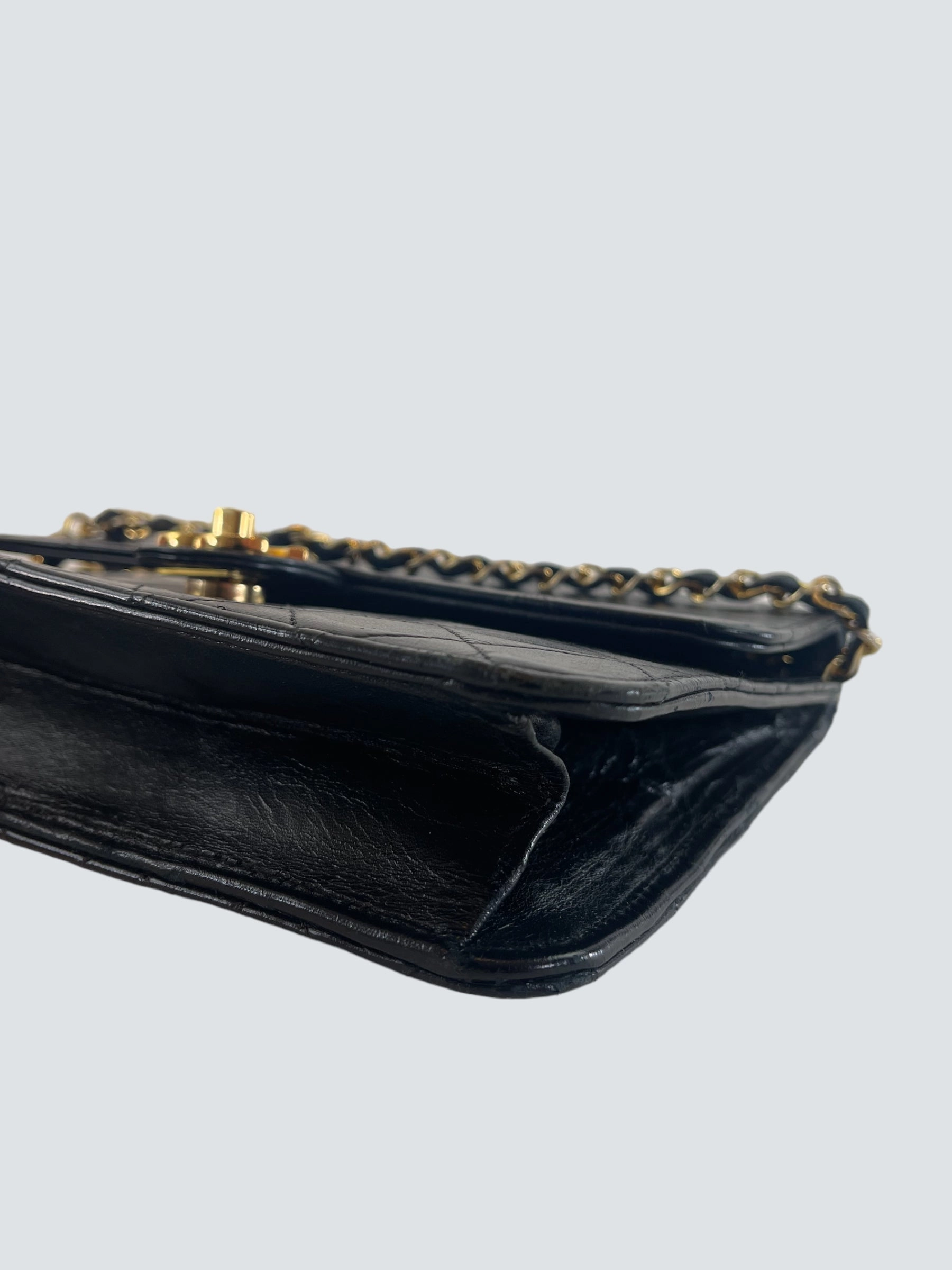 Chanel Vintage Black Lambskin Leather Small Shoulder Bag