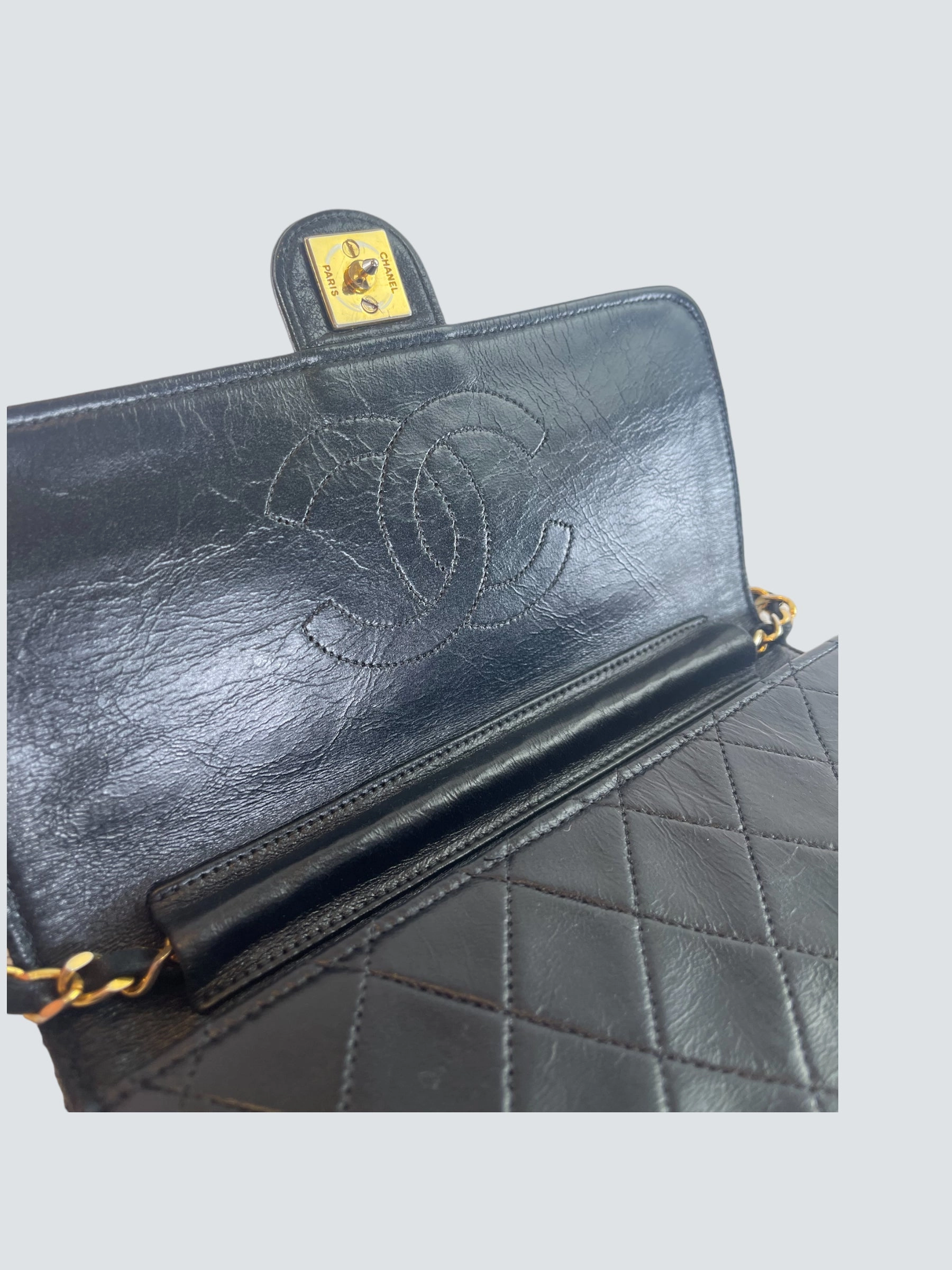 Chanel Vintage Black Lambskin Leather Small Shoulder Bag