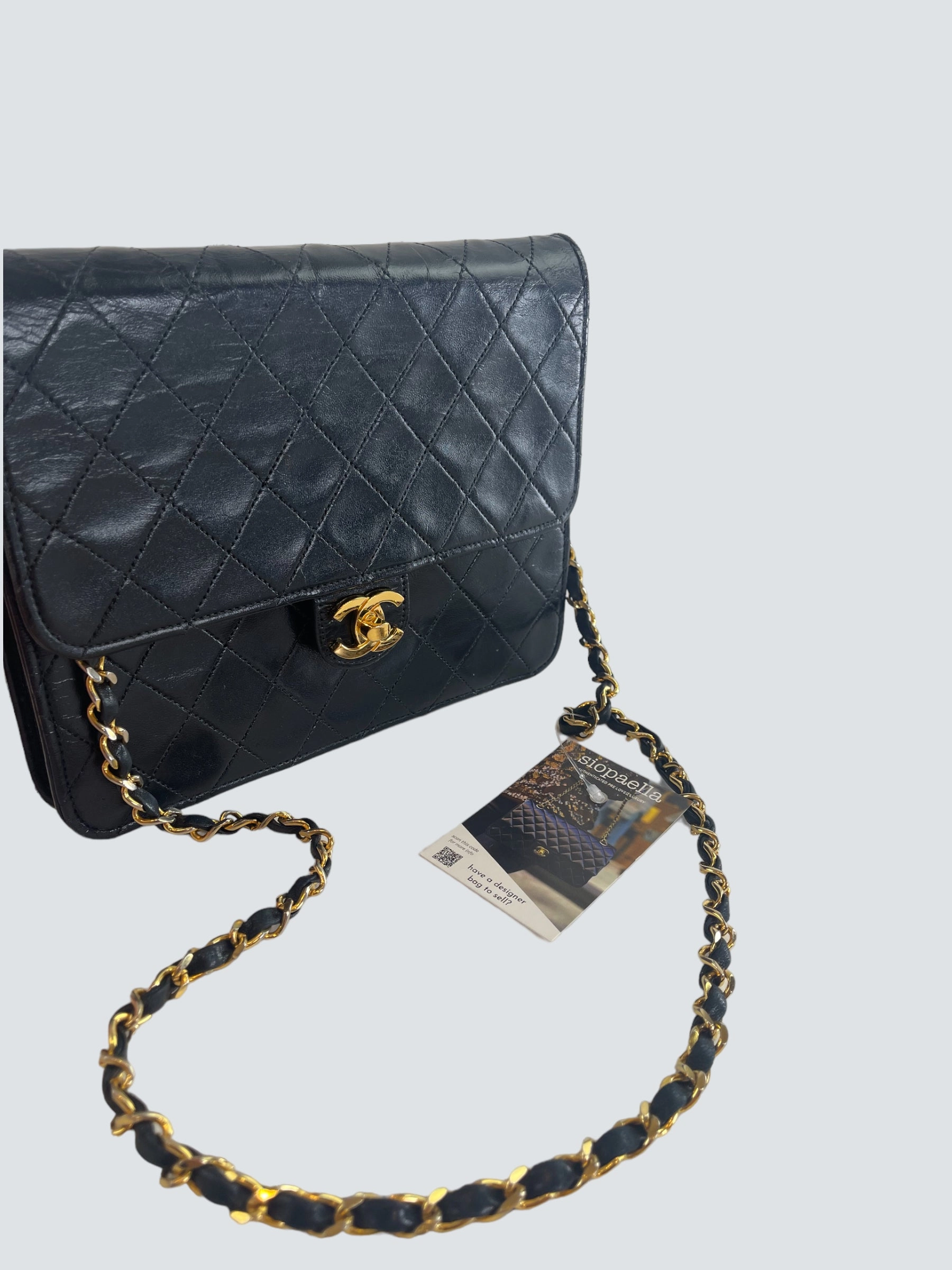Chanel Vintage Black Lambskin Leather Small Shoulder Bag