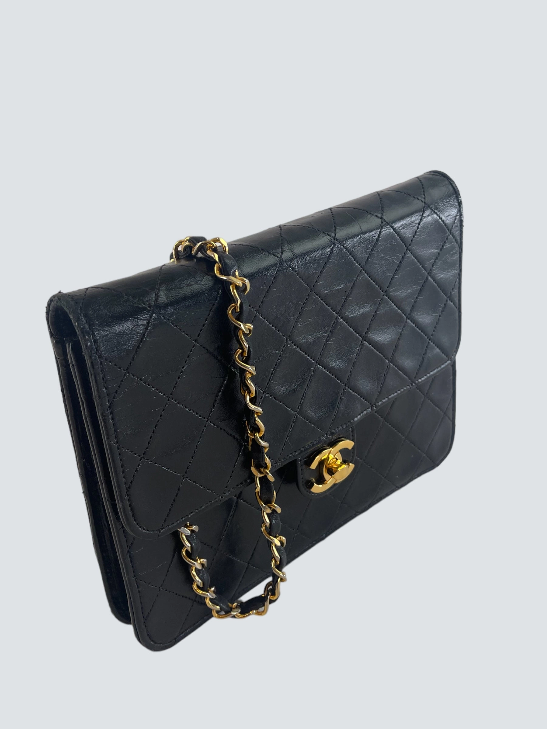 Chanel Vintage Black Lambskin Leather Small Shoulder Bag