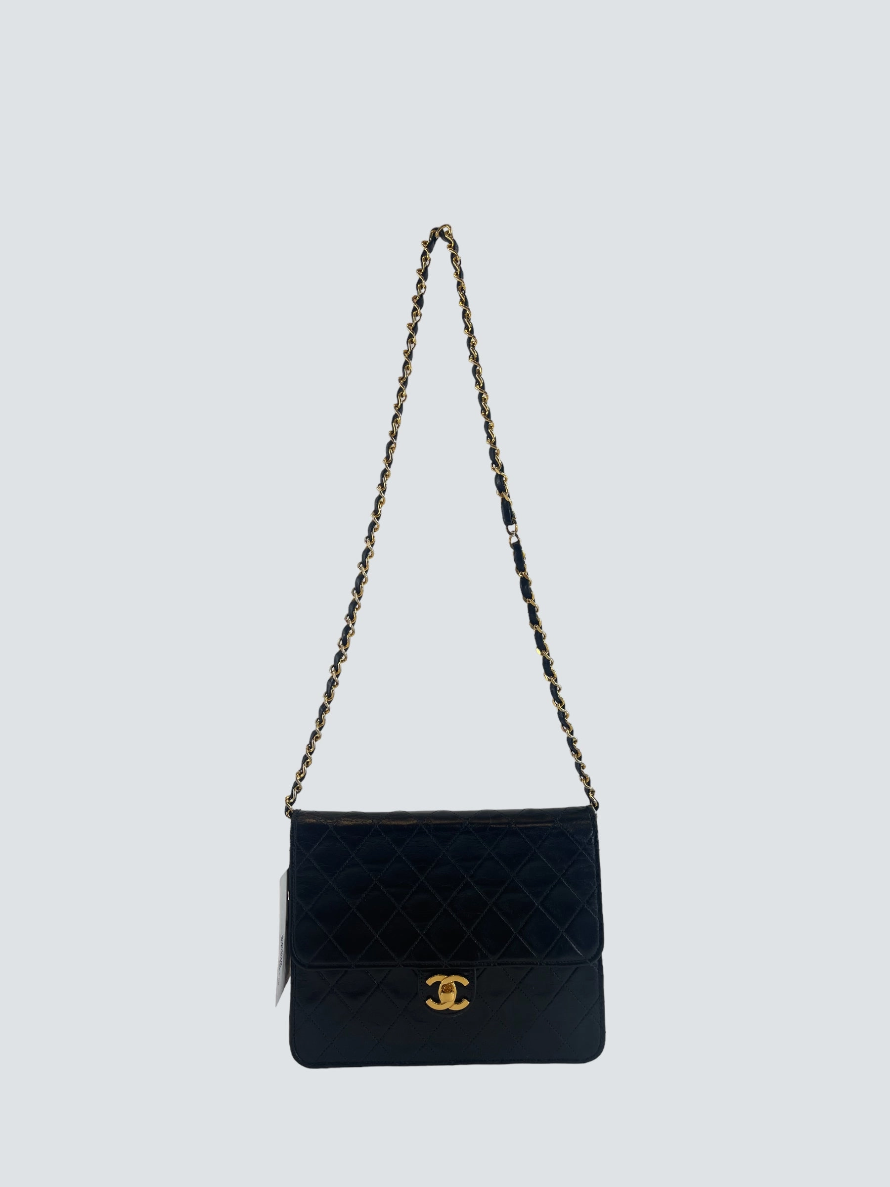 Chanel Vintage Black Lambskin Leather Small Shoulder Bag