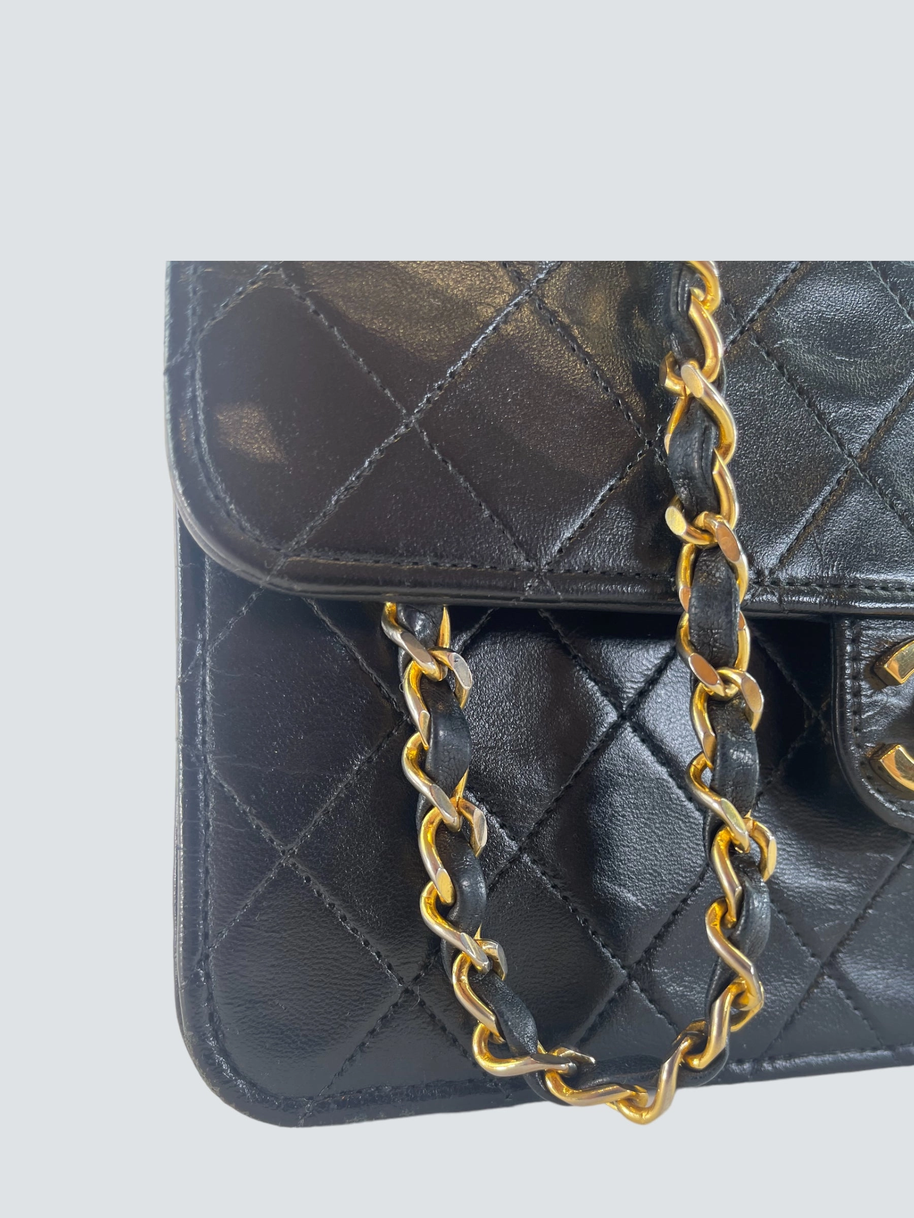 Chanel Vintage Black Lambskin Leather Small Shoulder Bag