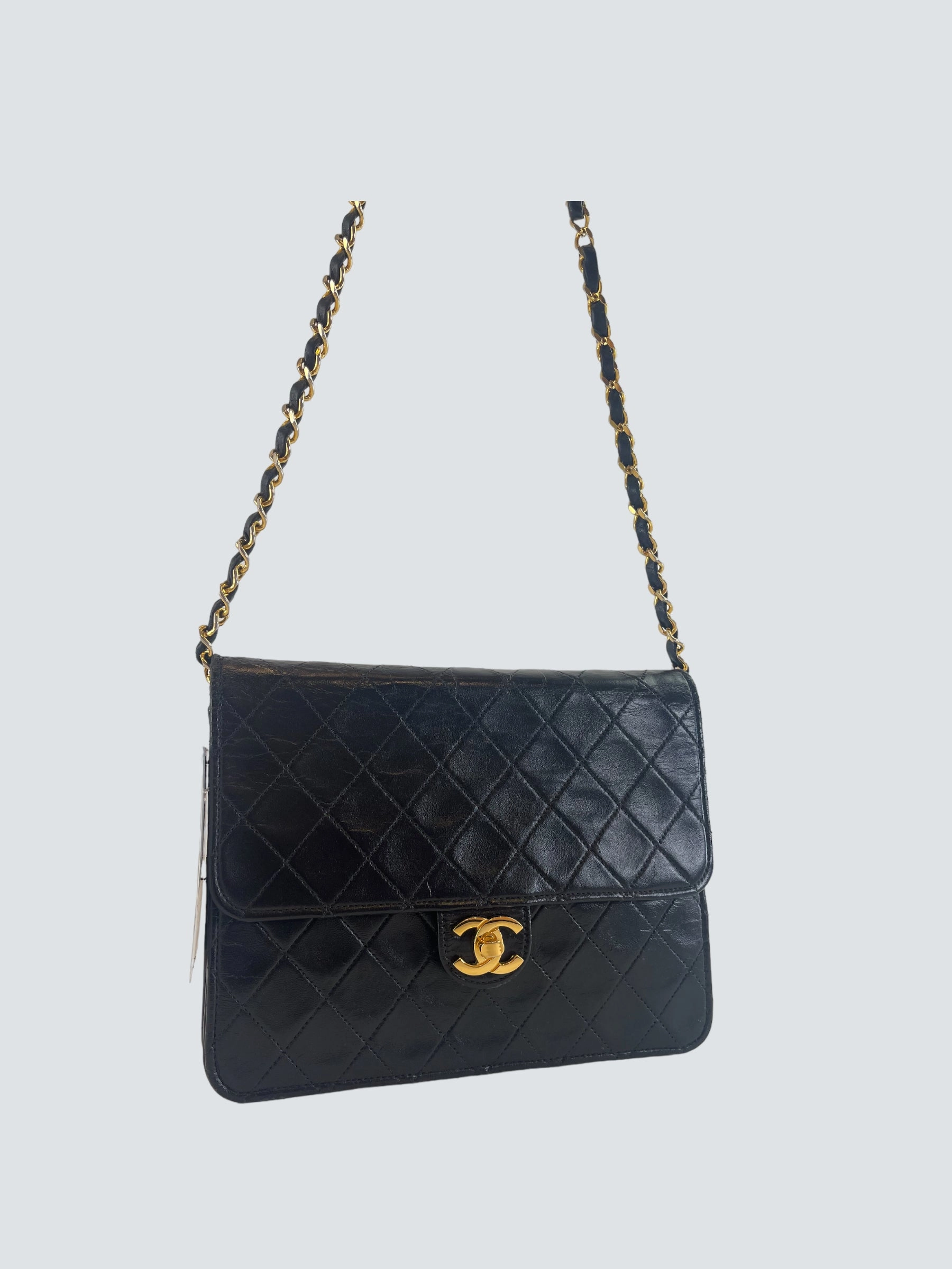Chanel Vintage Black Lambskin Leather Small Shoulder Bag