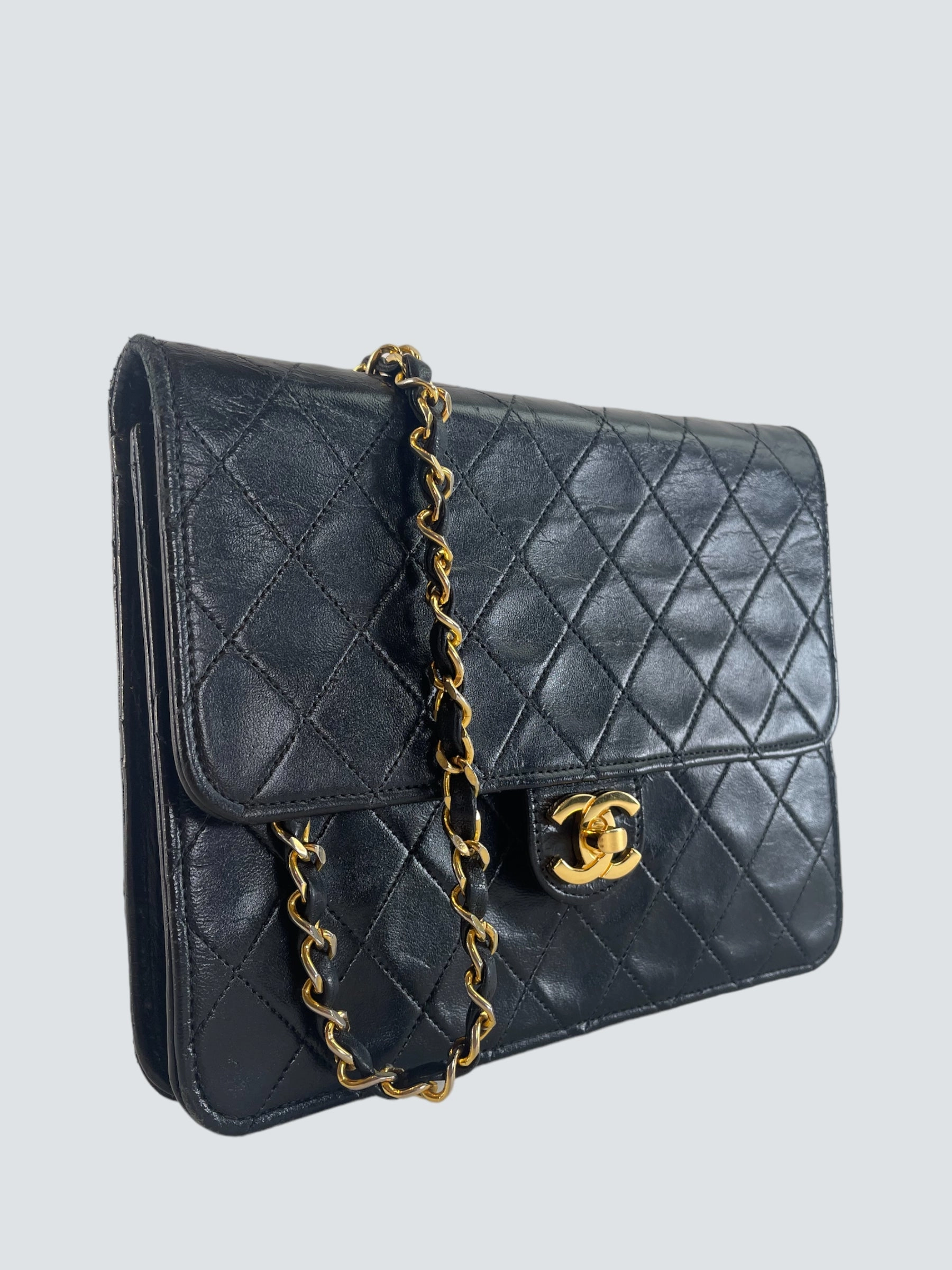 Chanel Vintage Black Lambskin Leather Small Shoulder Bag