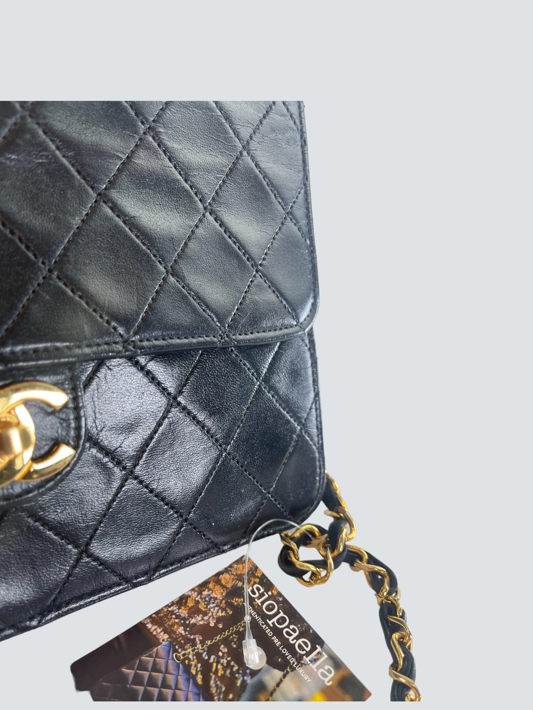 Chanel Vintage Black Lambskin Leather Small Shoulder Bag
