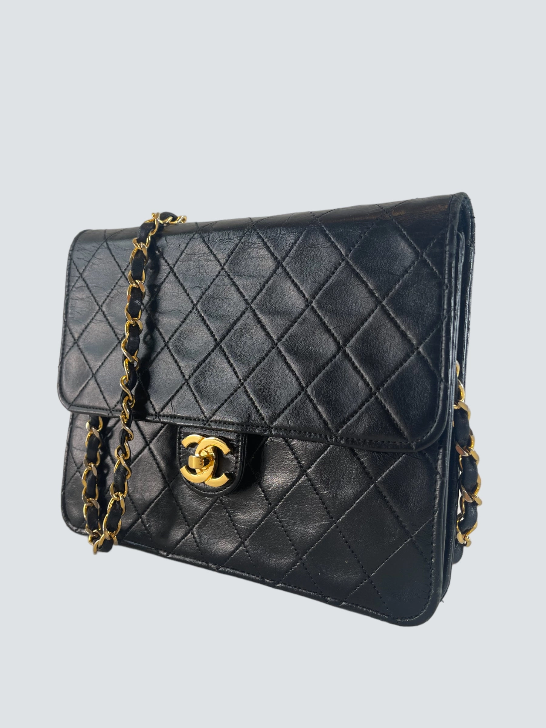 Chanel Vintage Black Lambskin Leather Small Shoulder Bag