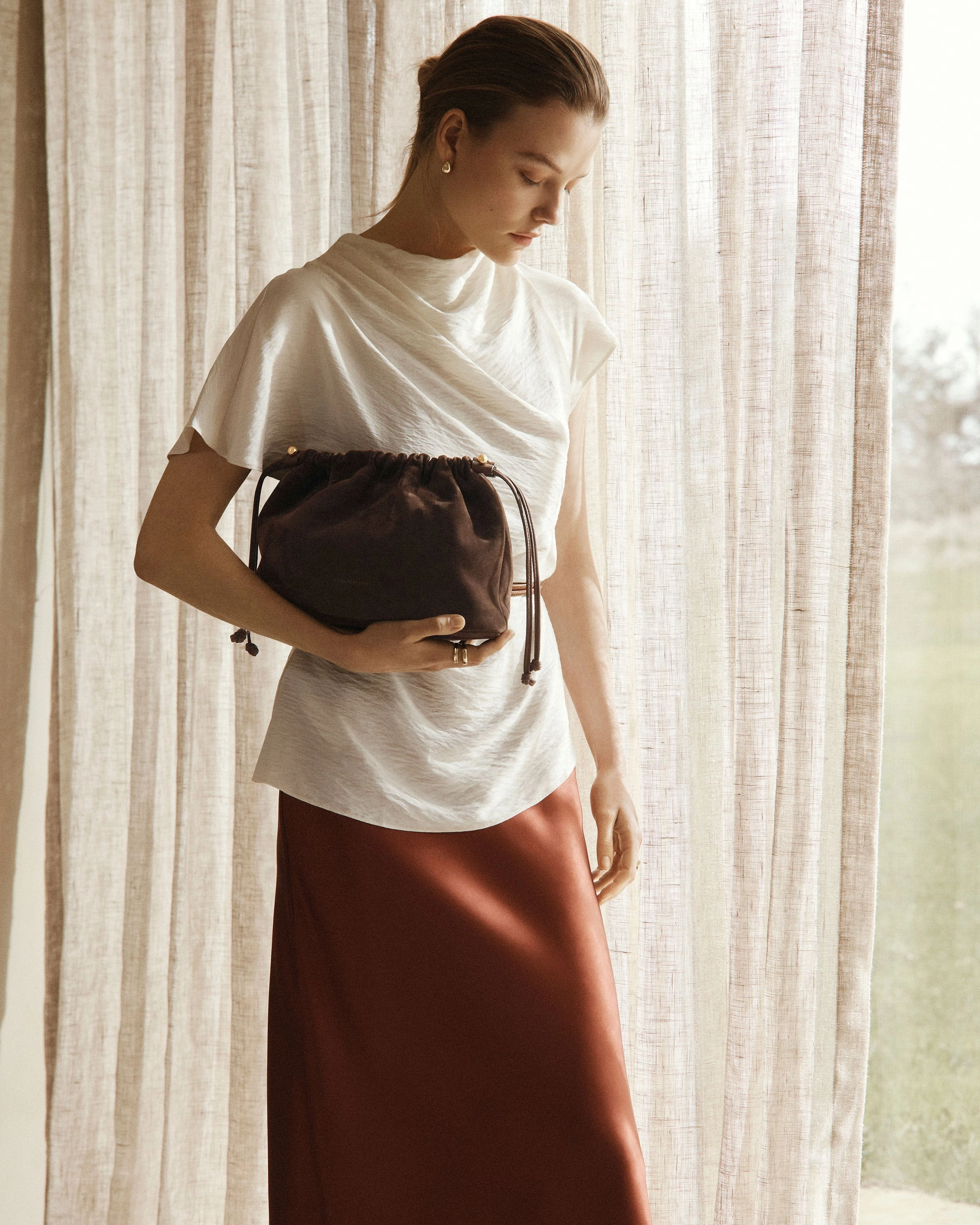 Charlotte Midi Drawstring - Chocolate Suede