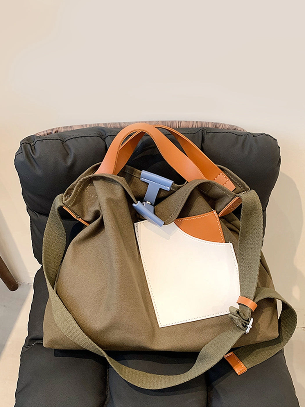 Chic Colorblock Canvas Tote Bag
