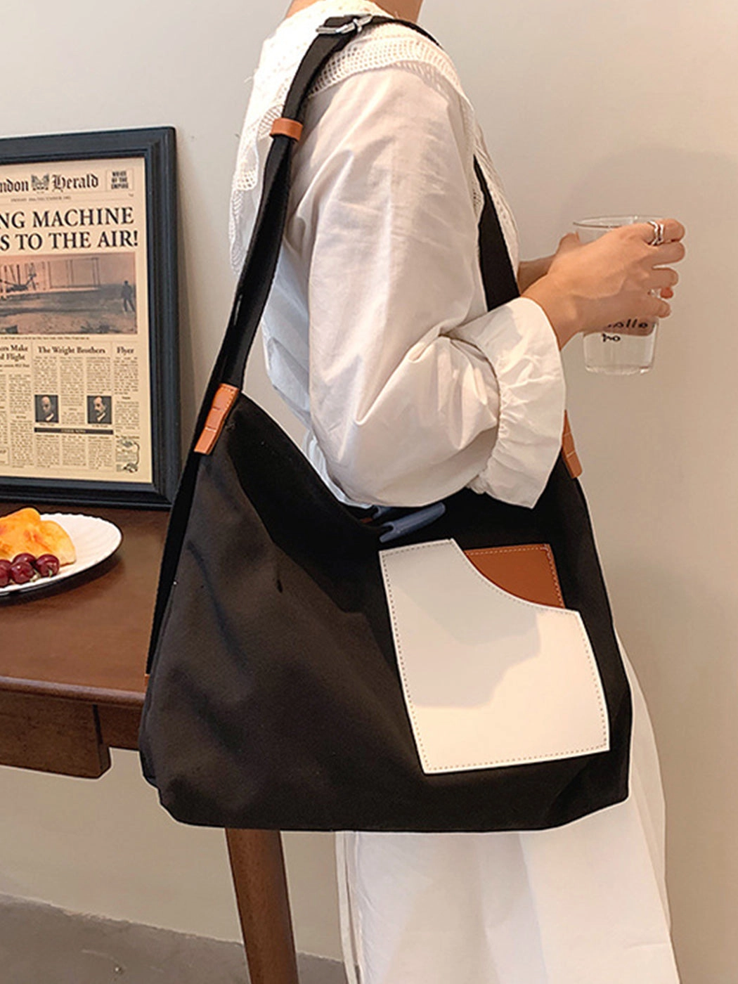 Chic Colorblock Canvas Tote Bag
