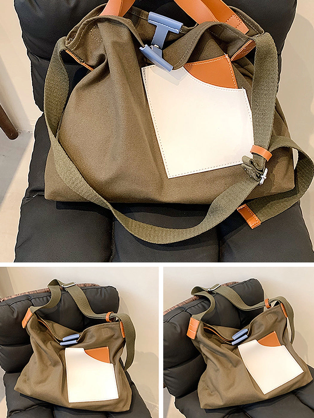 Chic Colorblock Canvas Tote Bag