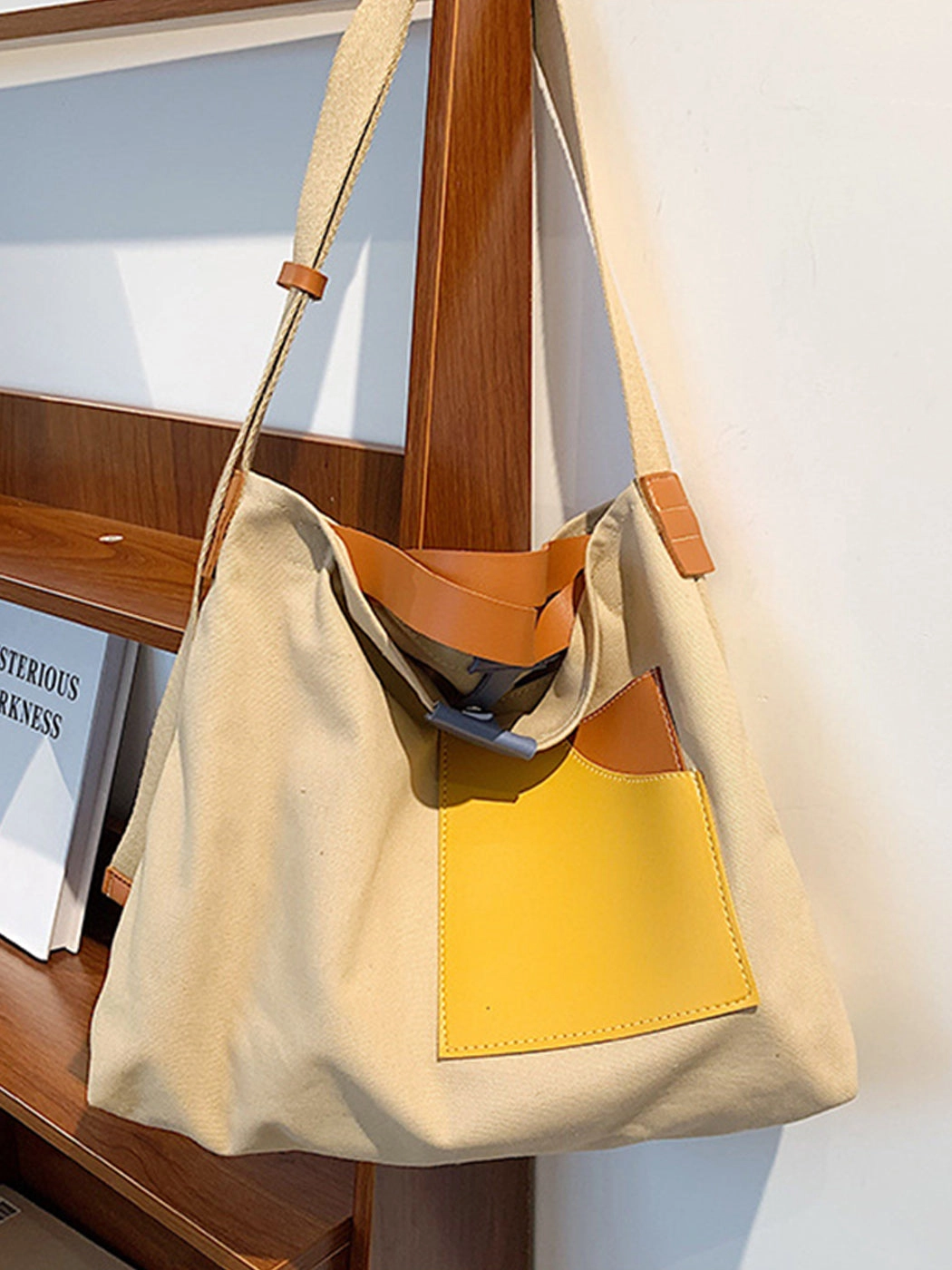 Chic Colorblock Canvas Tote Bag