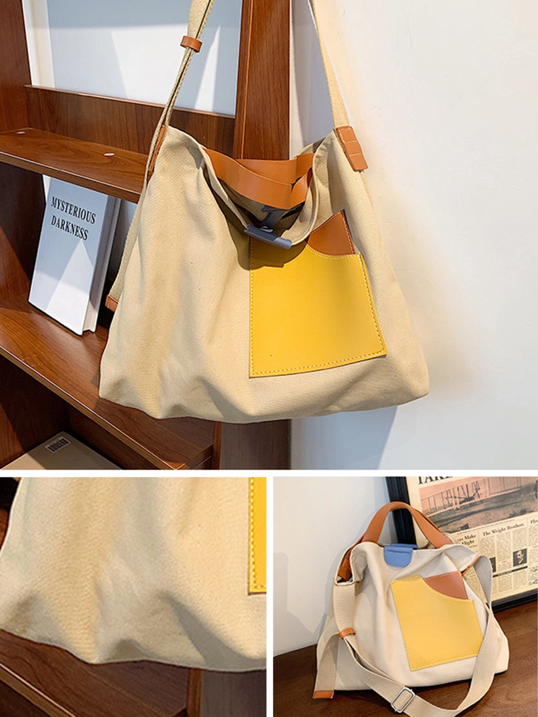 Chic Colorblock Canvas Tote Bag