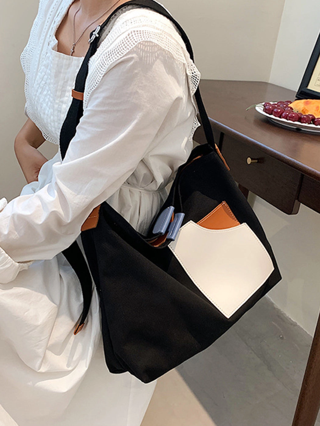 Chic Colorblock Canvas Tote Bag