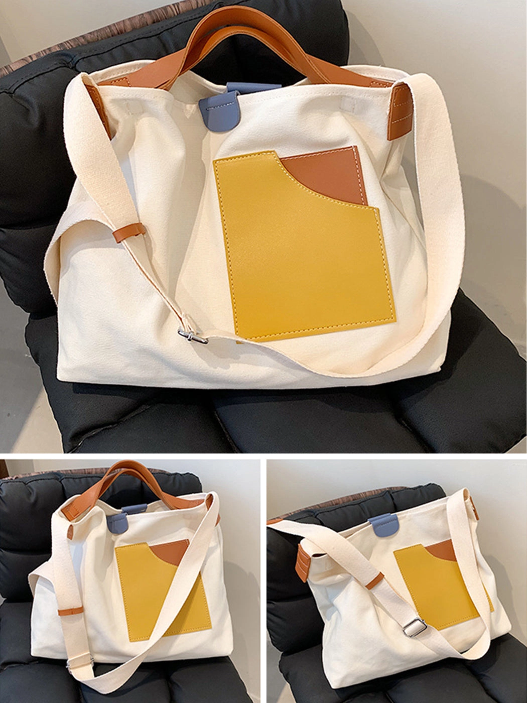 Chic Colorblock Canvas Tote Bag