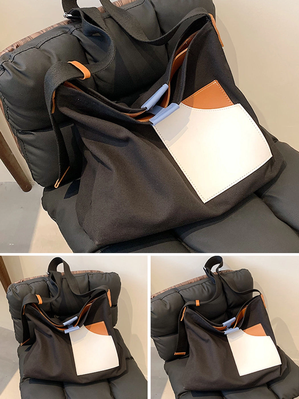 Chic Colorblock Canvas Tote Bag