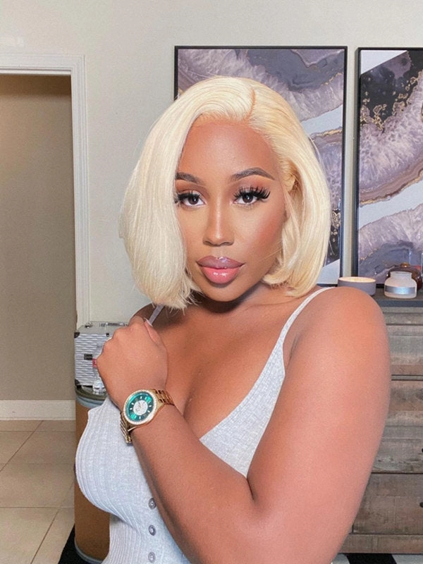 Chinalacewig Anniversary Sale Blonde 613 Bob And Black Body Wave Transparent Lace Wigs CD04