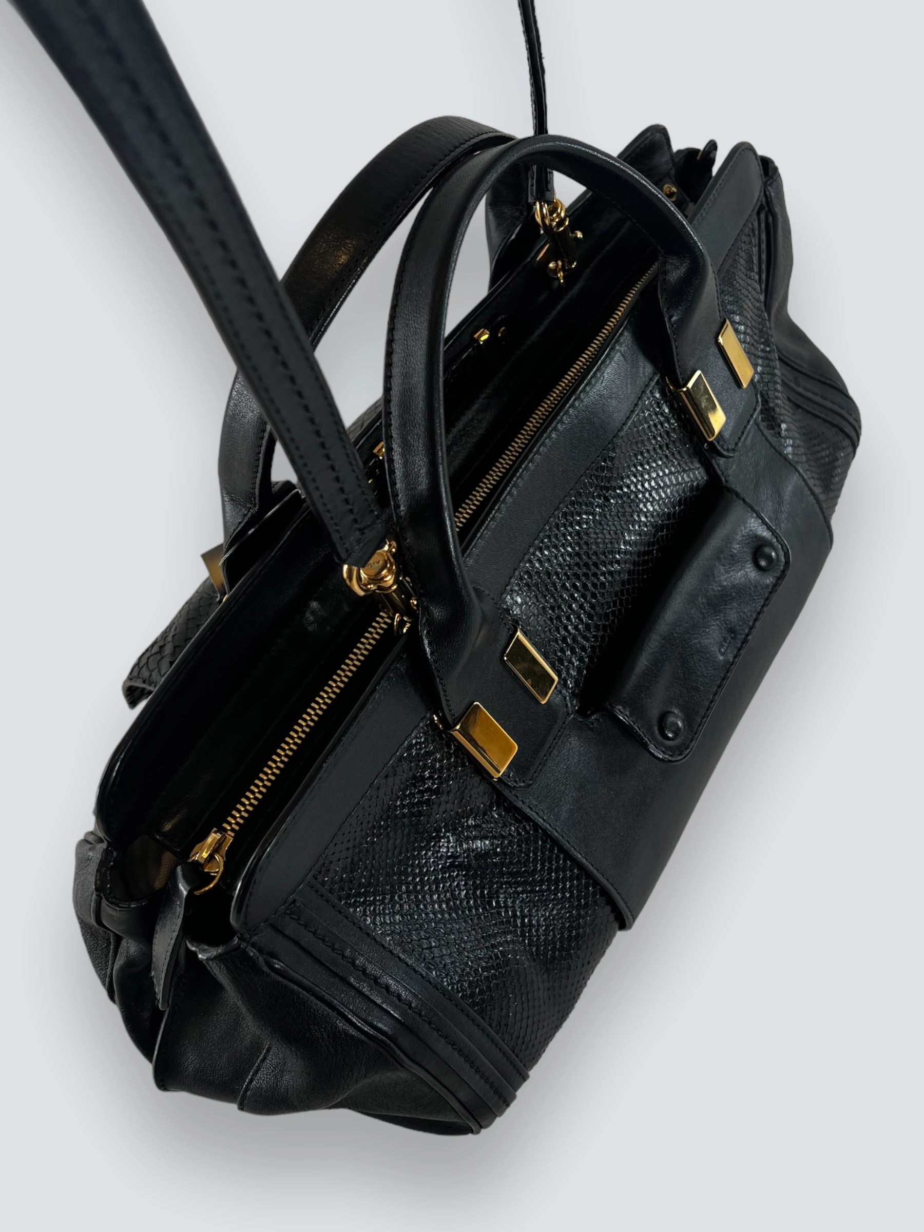 Chloe Black Leather & Python Alice Tote