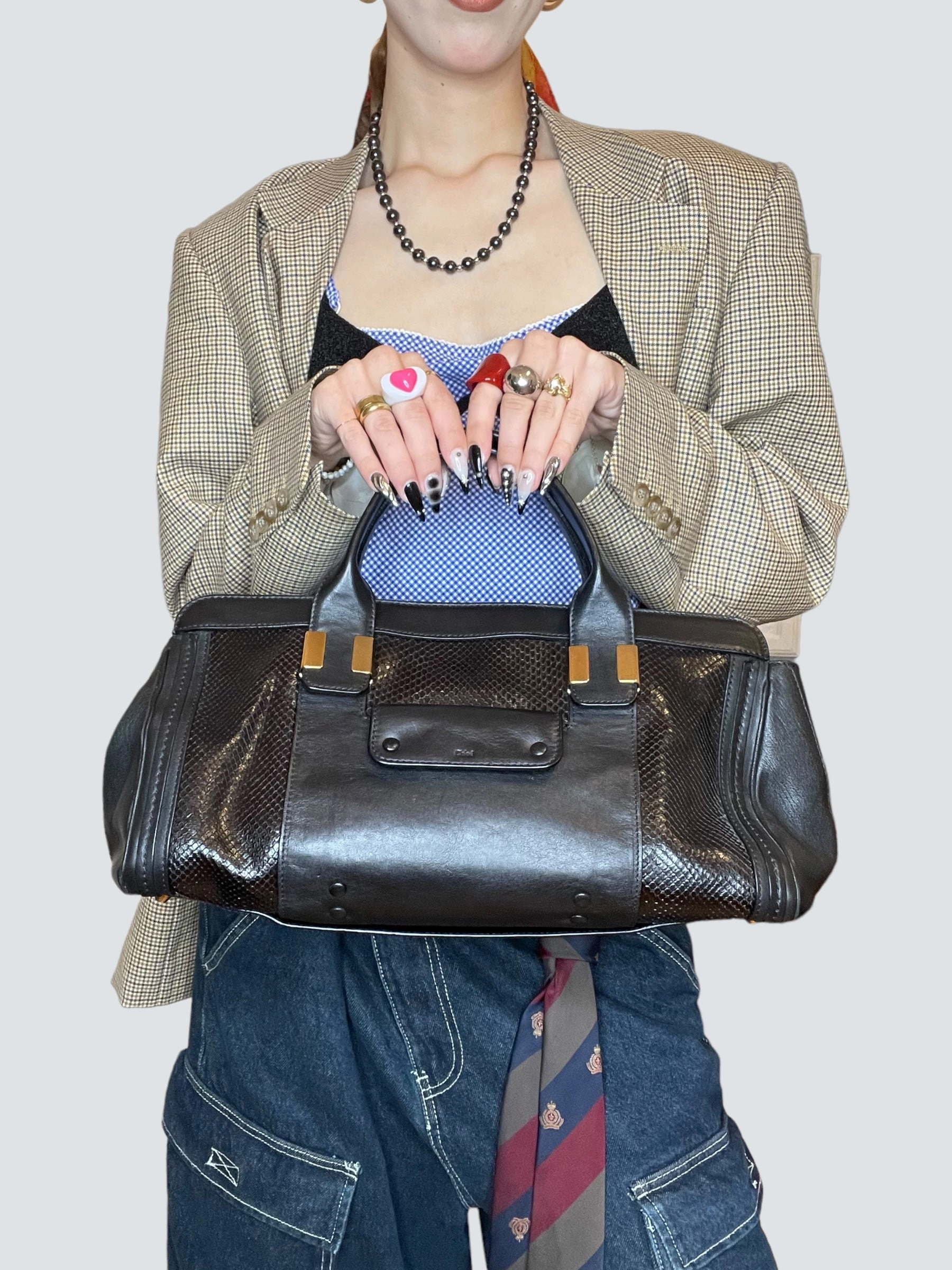 Chloe Black Leather & Python Alice Tote