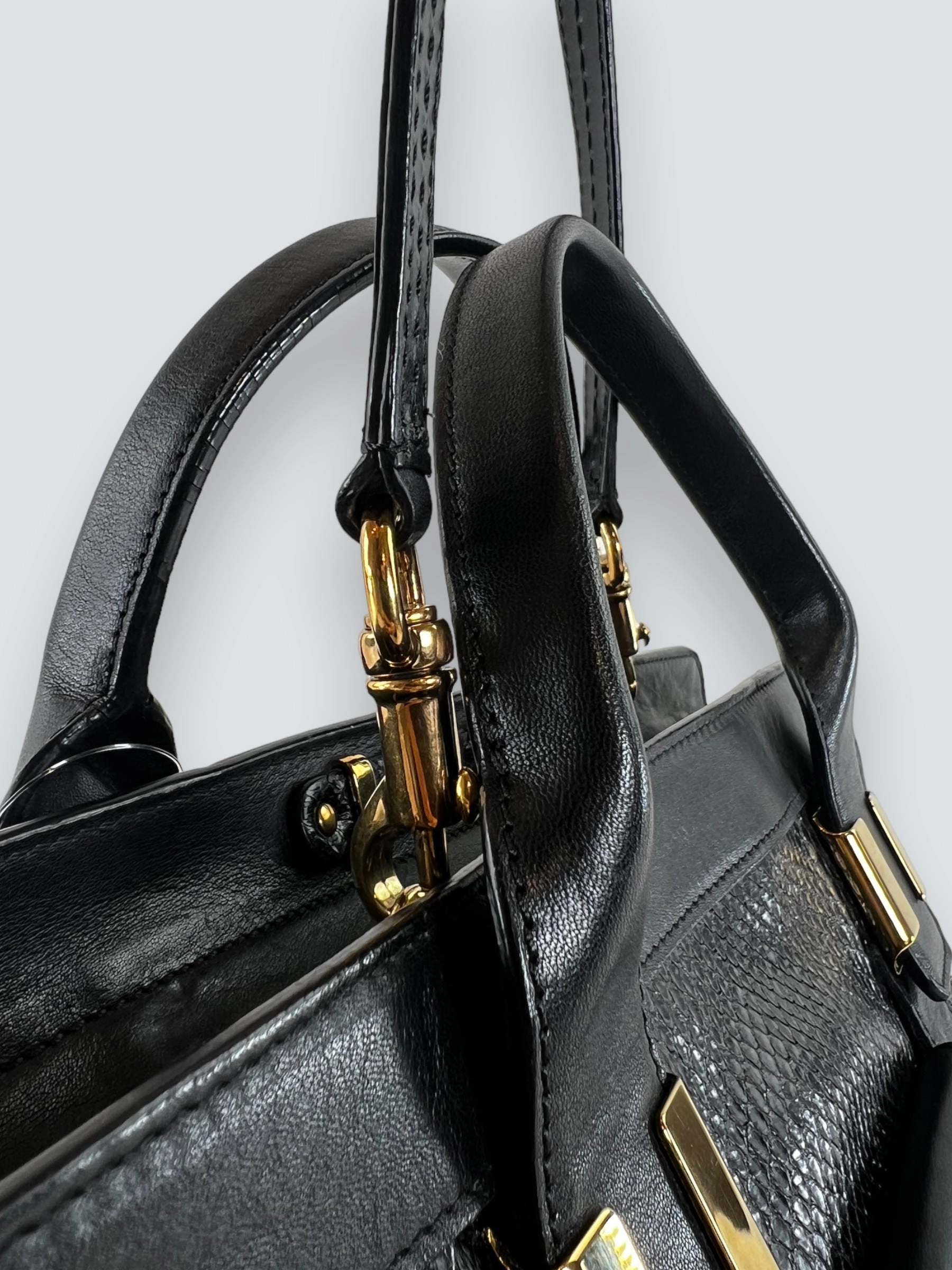 Chloe Black Leather & Python Alice Tote