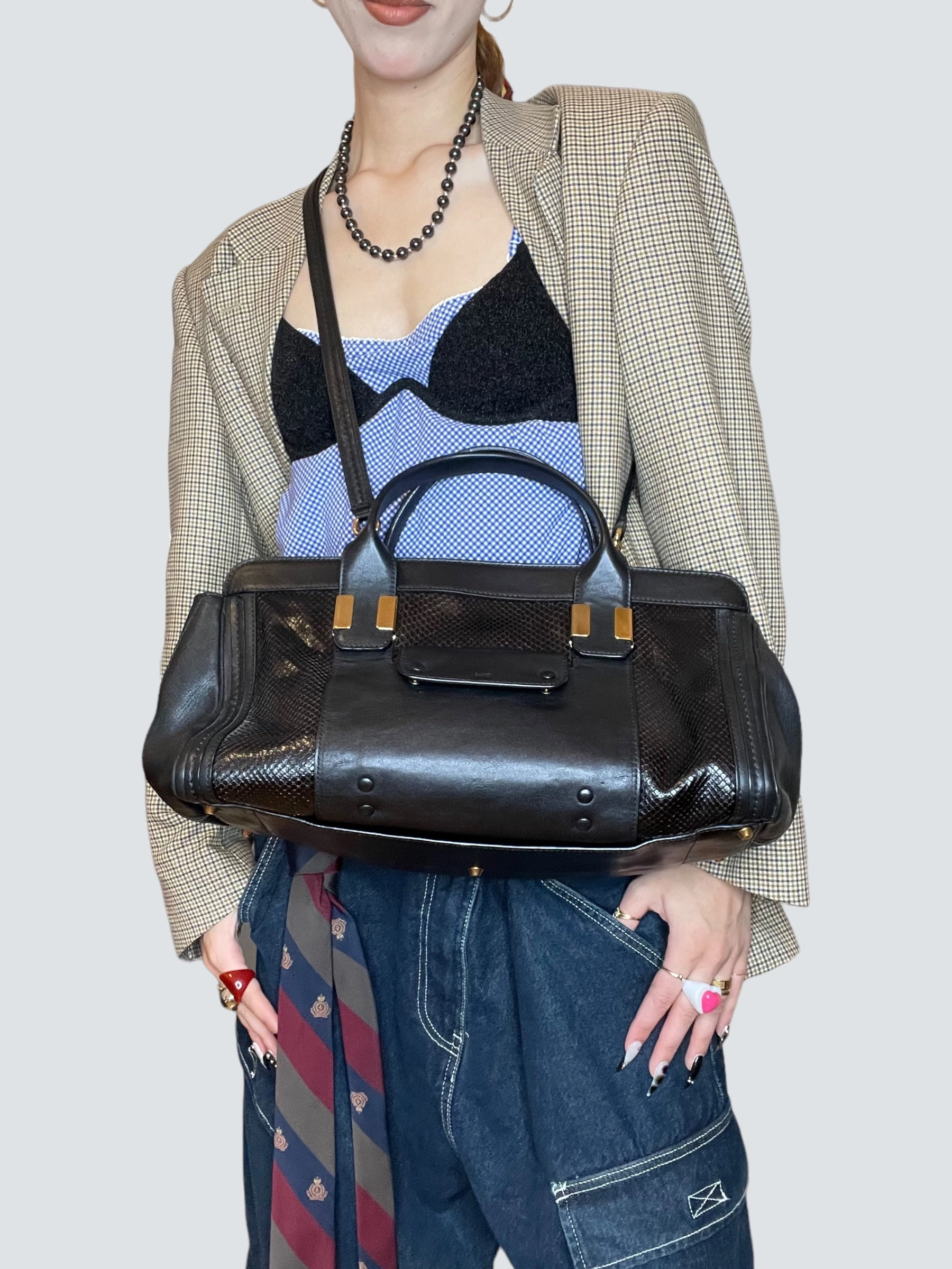 Chloe Black Leather & Python Alice Tote
