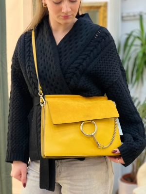 Chloe Mustard Suede & Leather Faye Crossbody