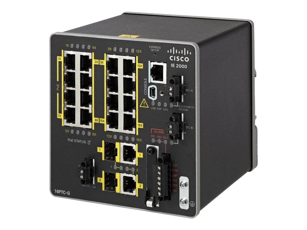 Cisco Industrial Ethernet 2000 Series - Switch - managed - 16 x 10/100 (PoE )   2 x combo Gigabit SFP - DIN rail mountable - IE-200016PTCGNX-RF