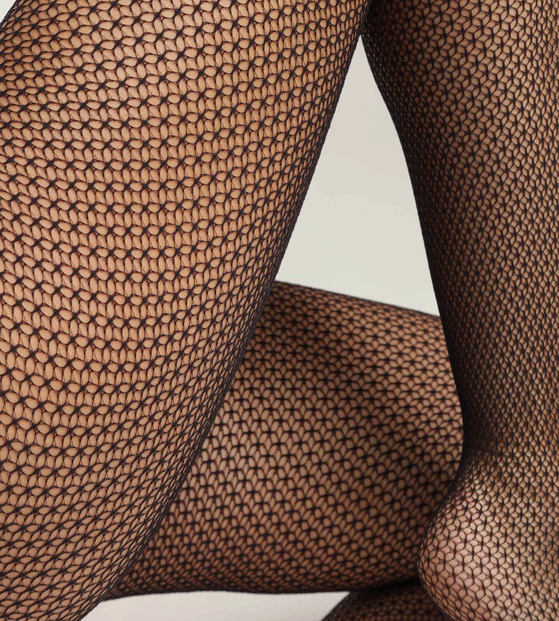 Collant femme en dentelle géométrique Noir Dim Style