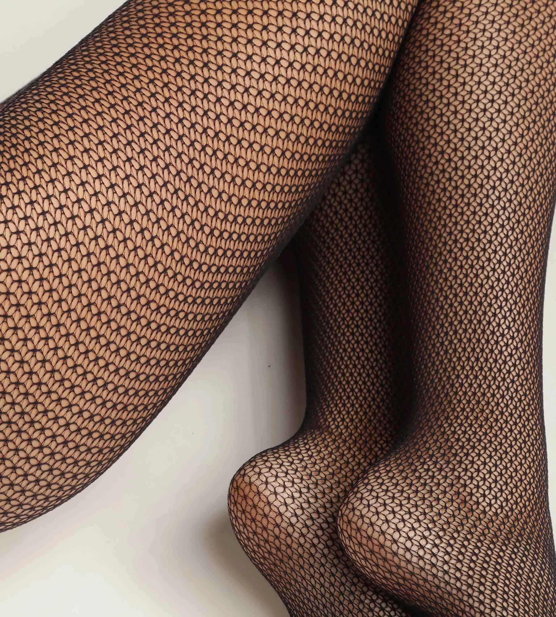 Collant femme en dentelle géométrique Noir Dim Style