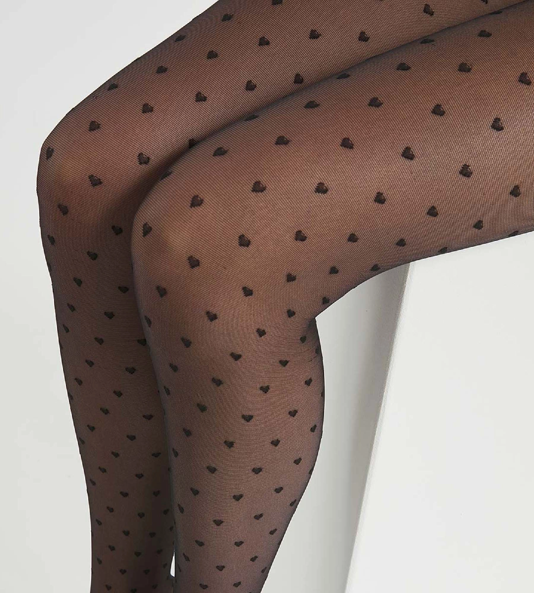 Collant femme voile transparent à cœurs multiples Noir 19D Dim Style