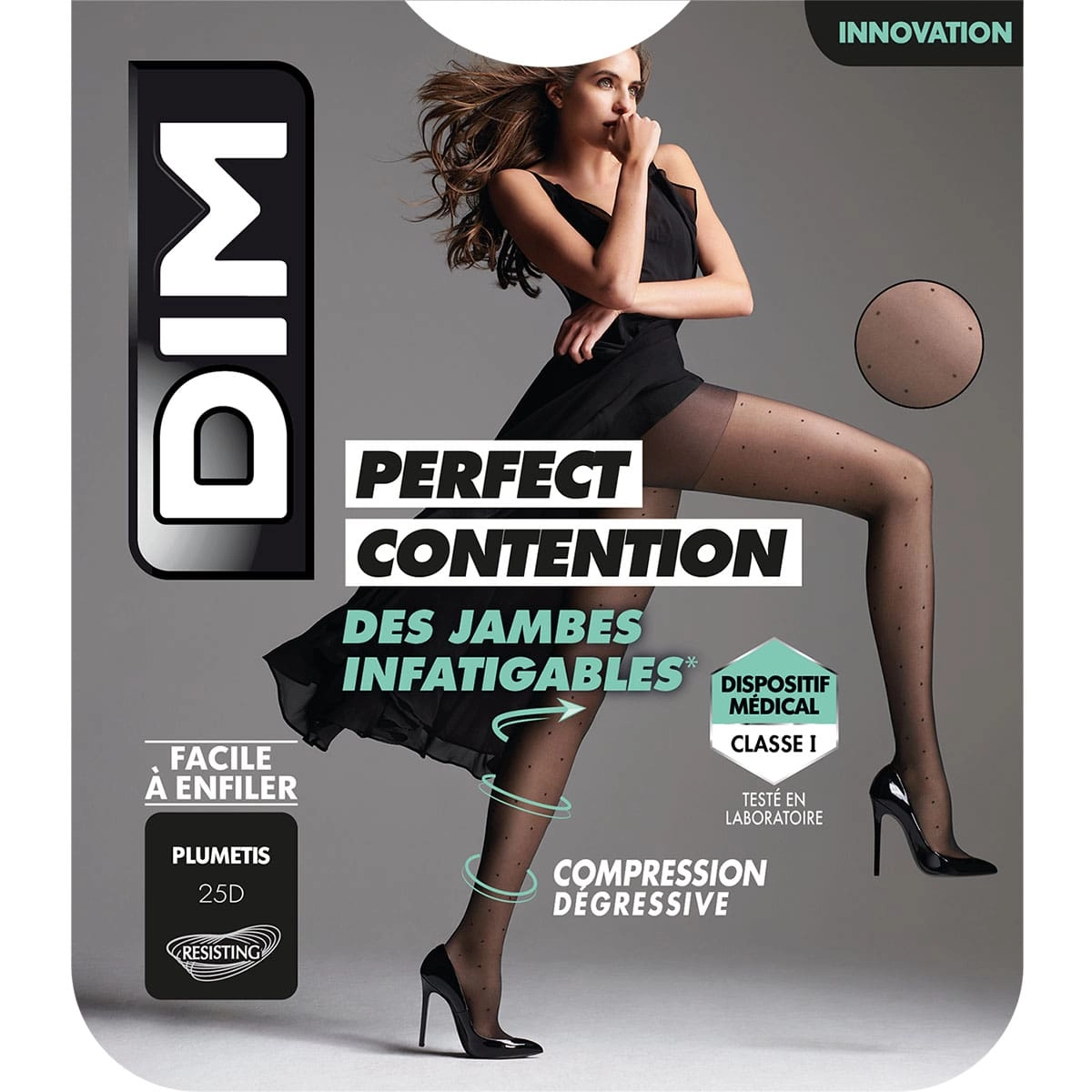 Collant Noir Fantaisie à plumetis pour femme DIM Perfect Contention 25D